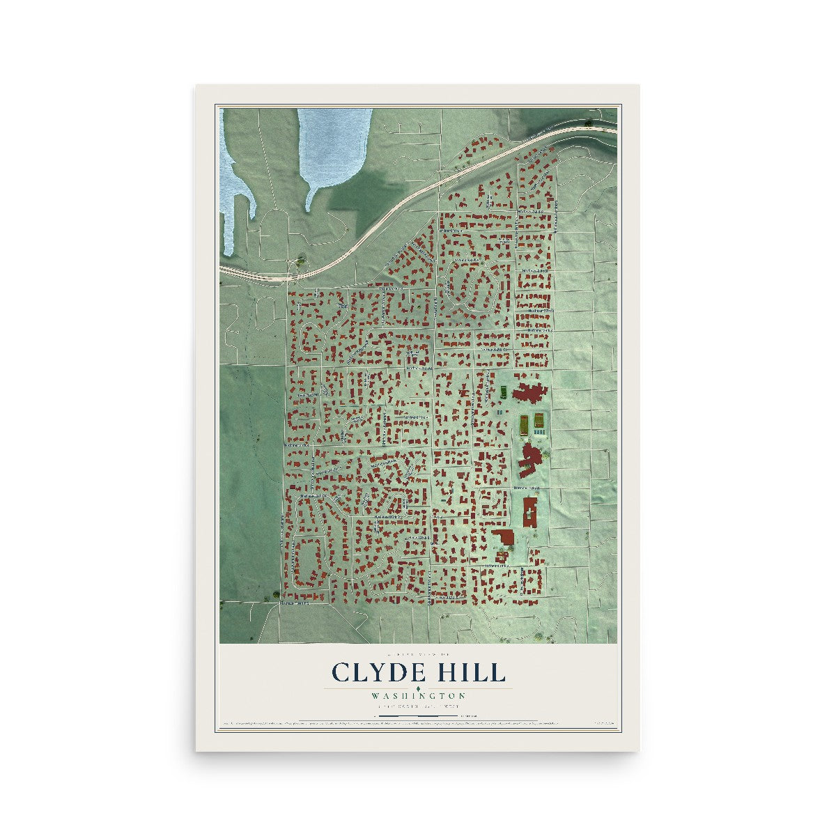 Map of Clyde Hill, Washington, 12 x 18 inch unframed archival matte print