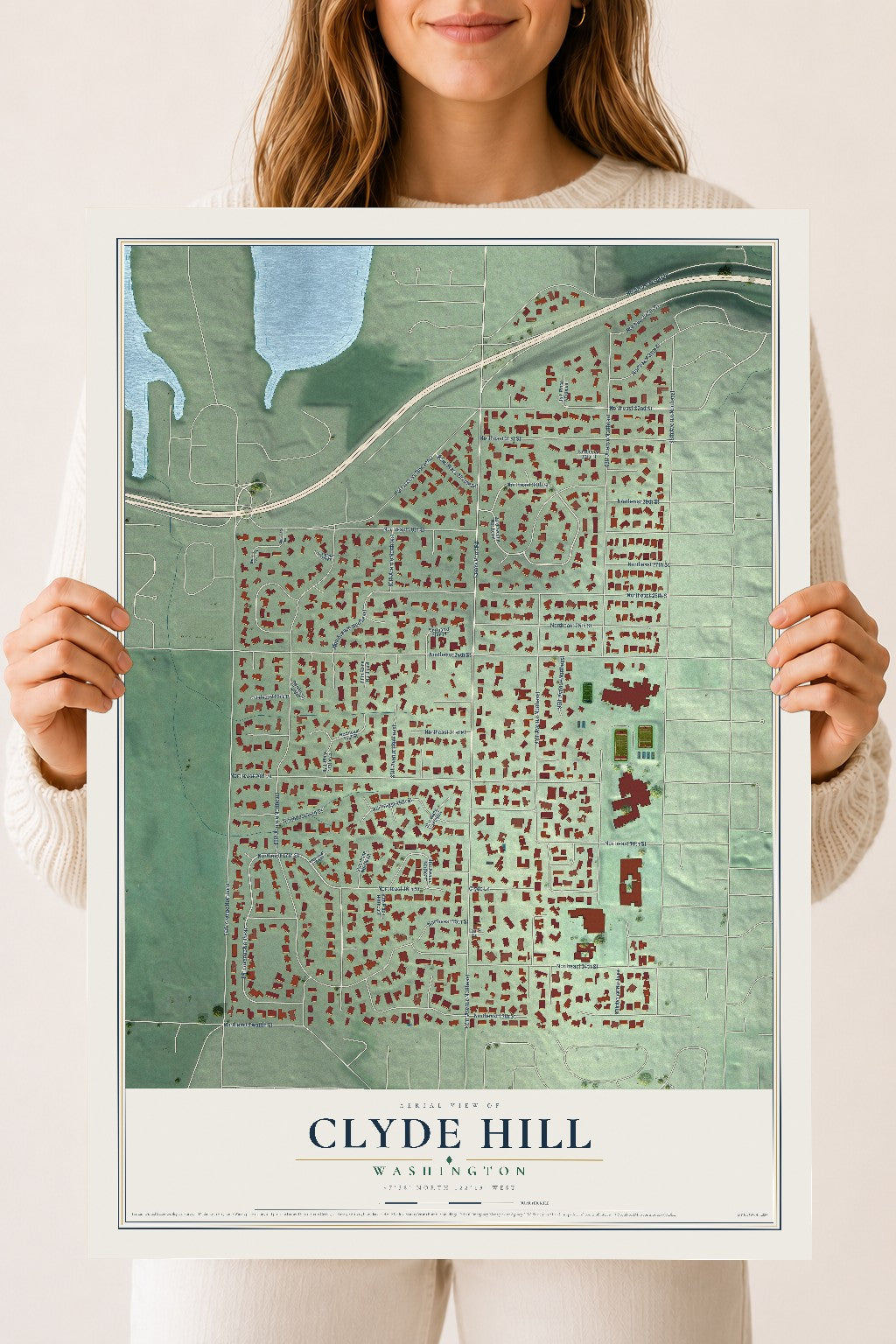 Map of Clyde Hill, Washington, 18 x 24 inch unframed archival matte print