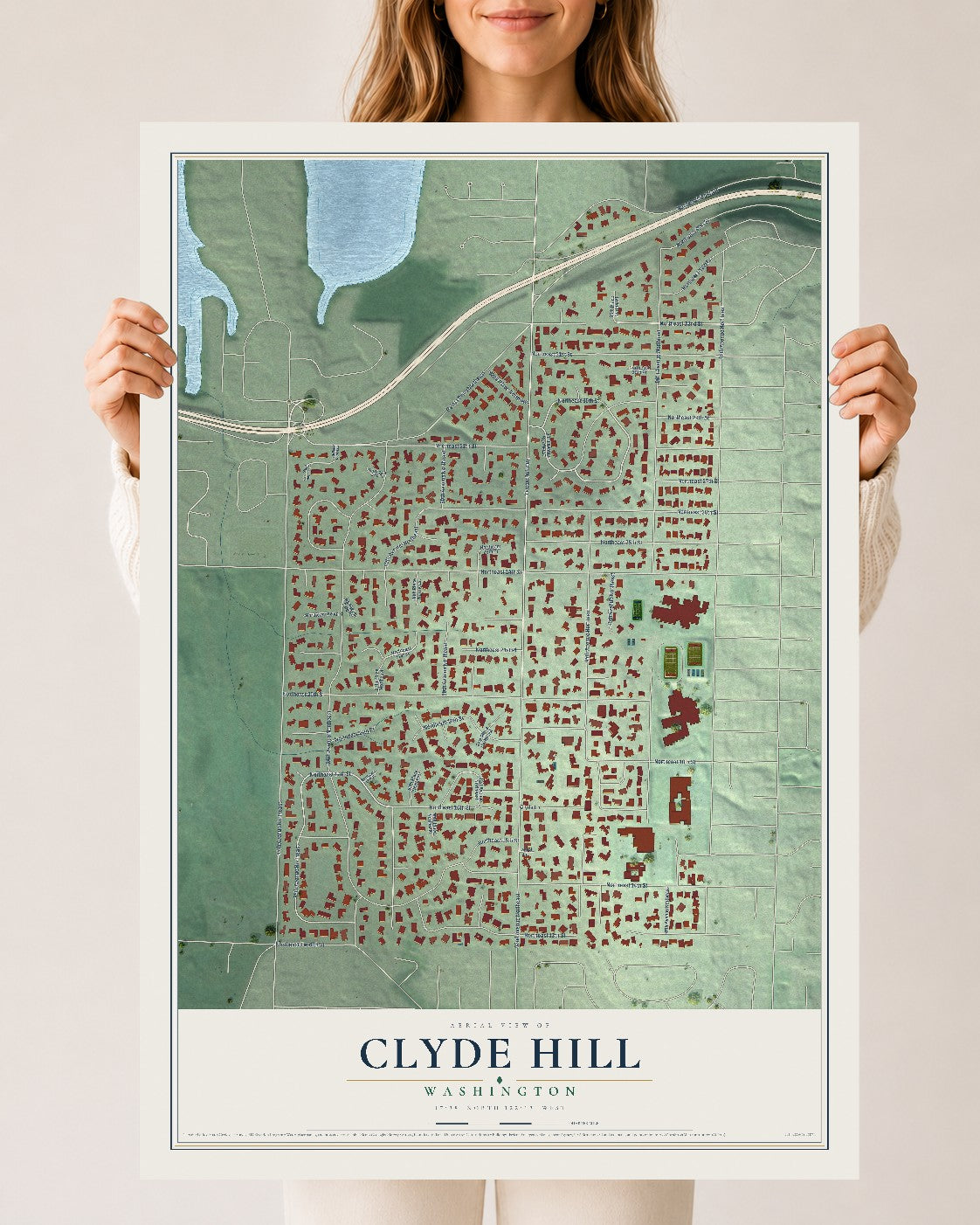 Map of Clyde Hill, Washington, 24 x 36 inch unframed archival matte print