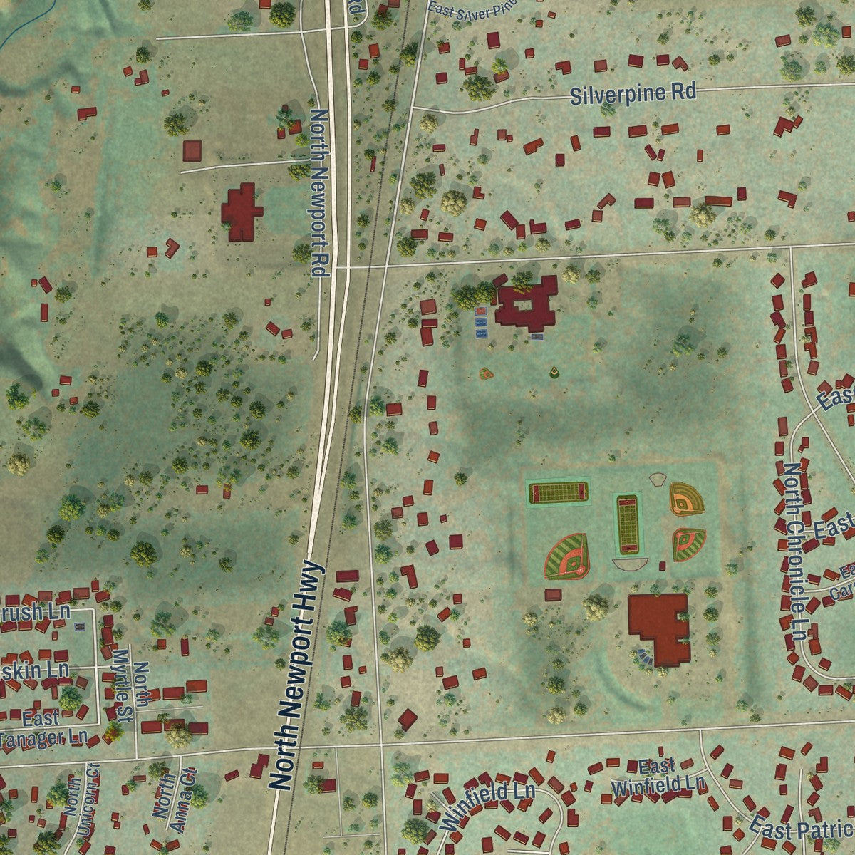 Close-up of the map of Colbert, Washington print showing street and building detail