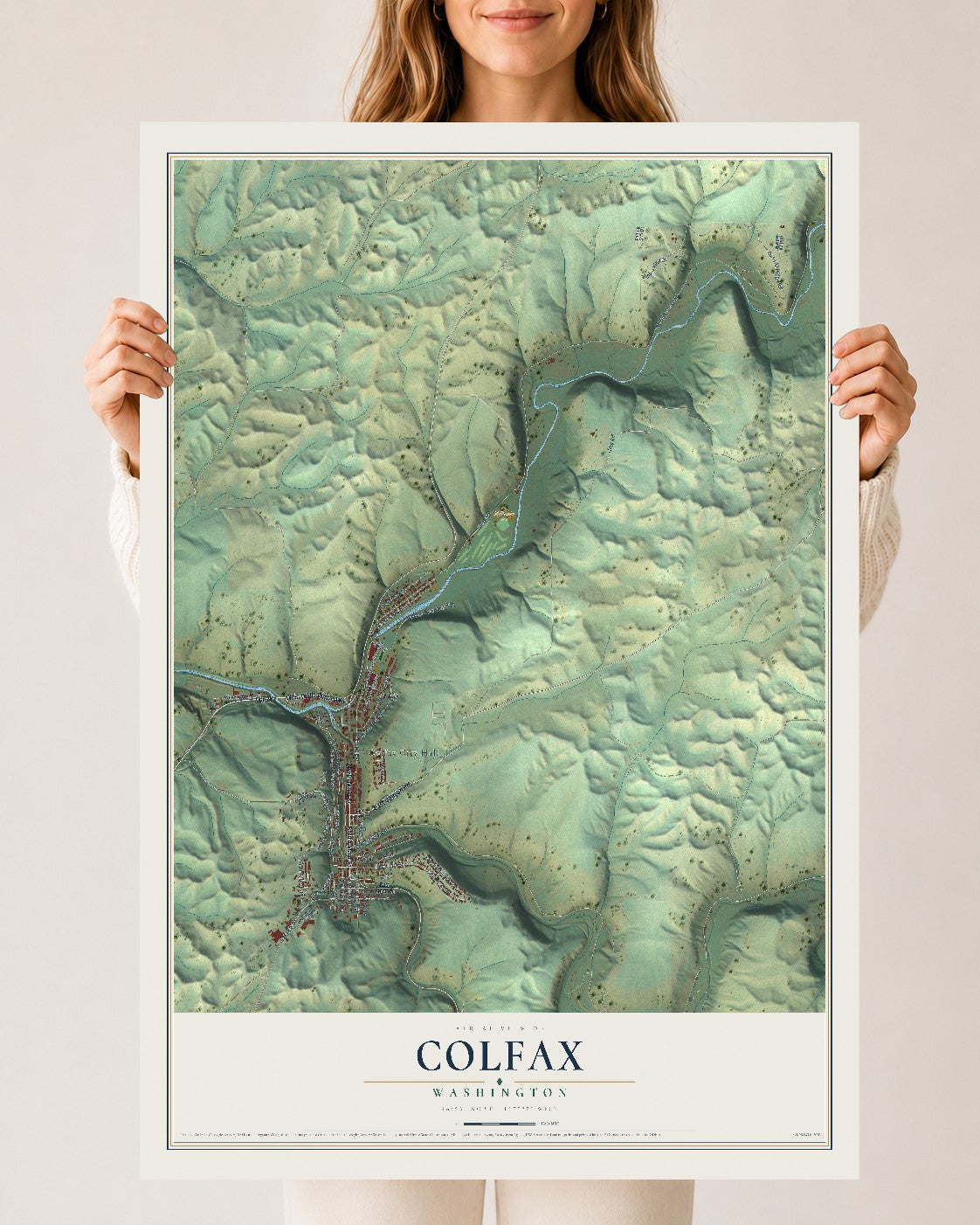 Map of Colfax, Washington, 24 x 36 inch unframed archival matte print