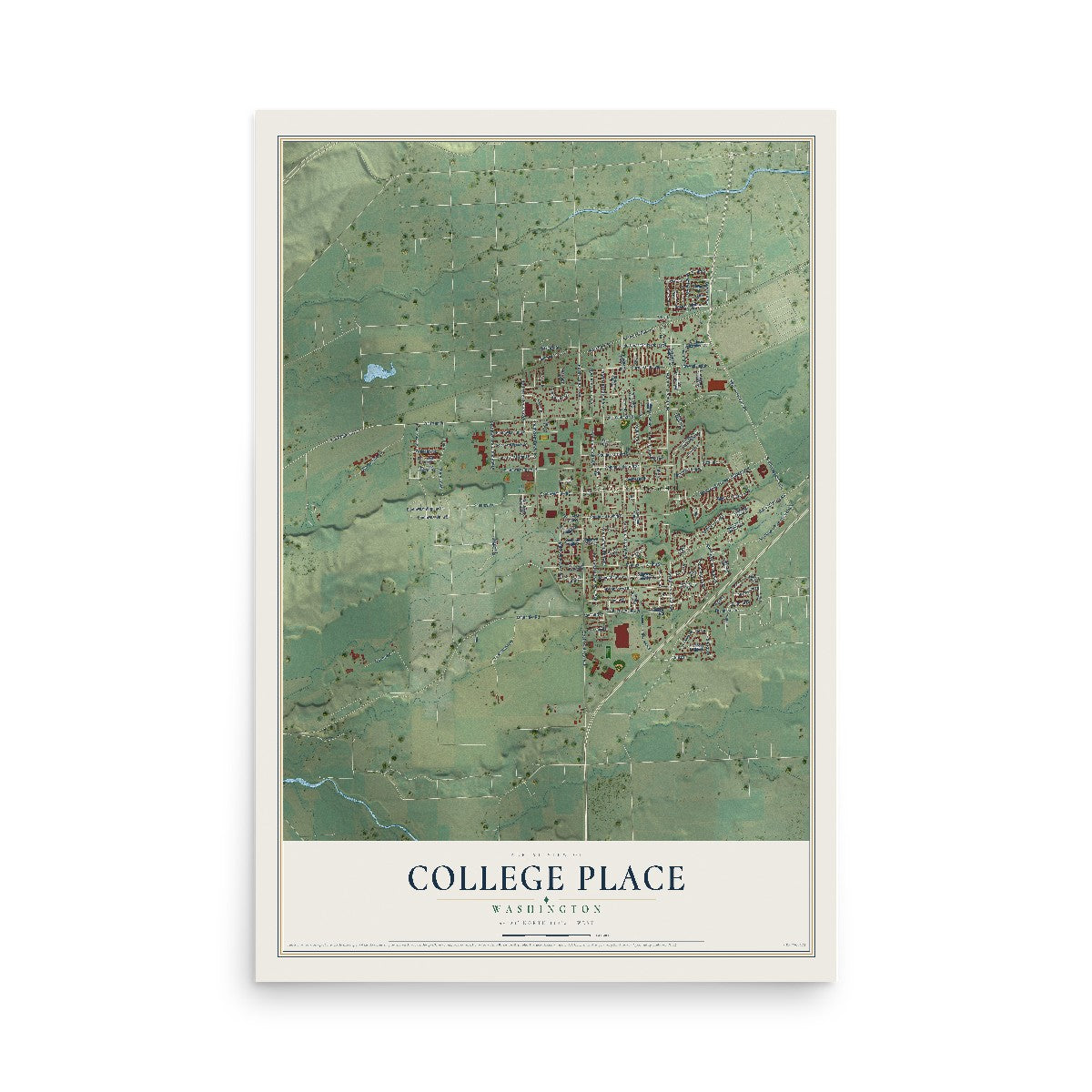 Map of College Place, Washington, 12 x 18 inch unframed archival matte print