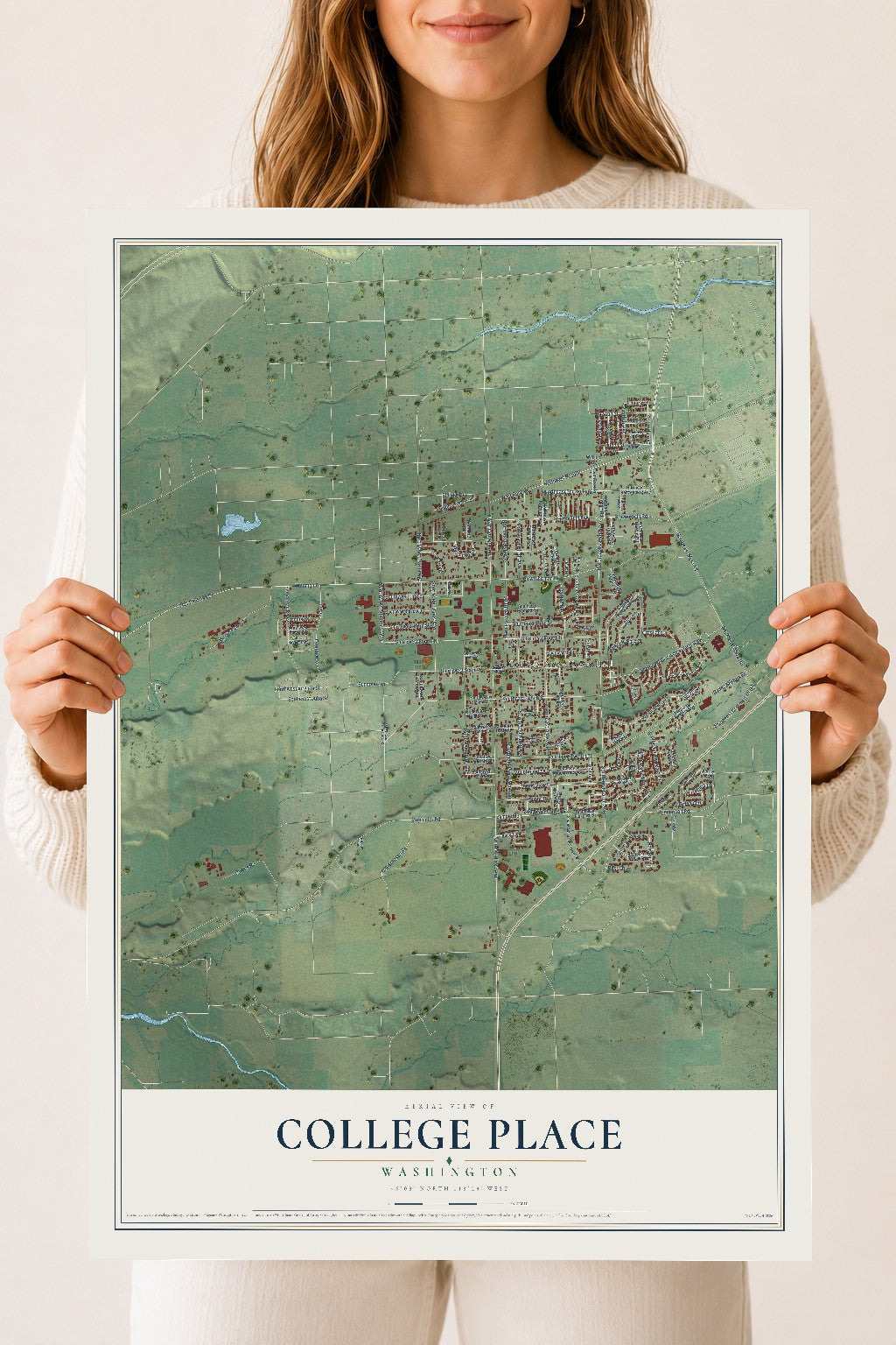 Map of College Place, Washington, 18 x 24 inch unframed archival matte print