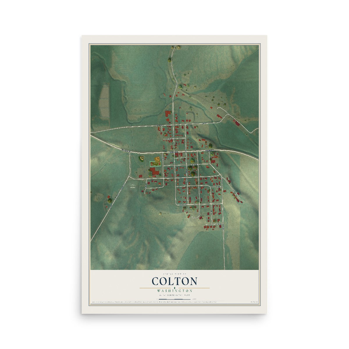 Map of Colton, Washington, 12 x 18 inch unframed archival matte print