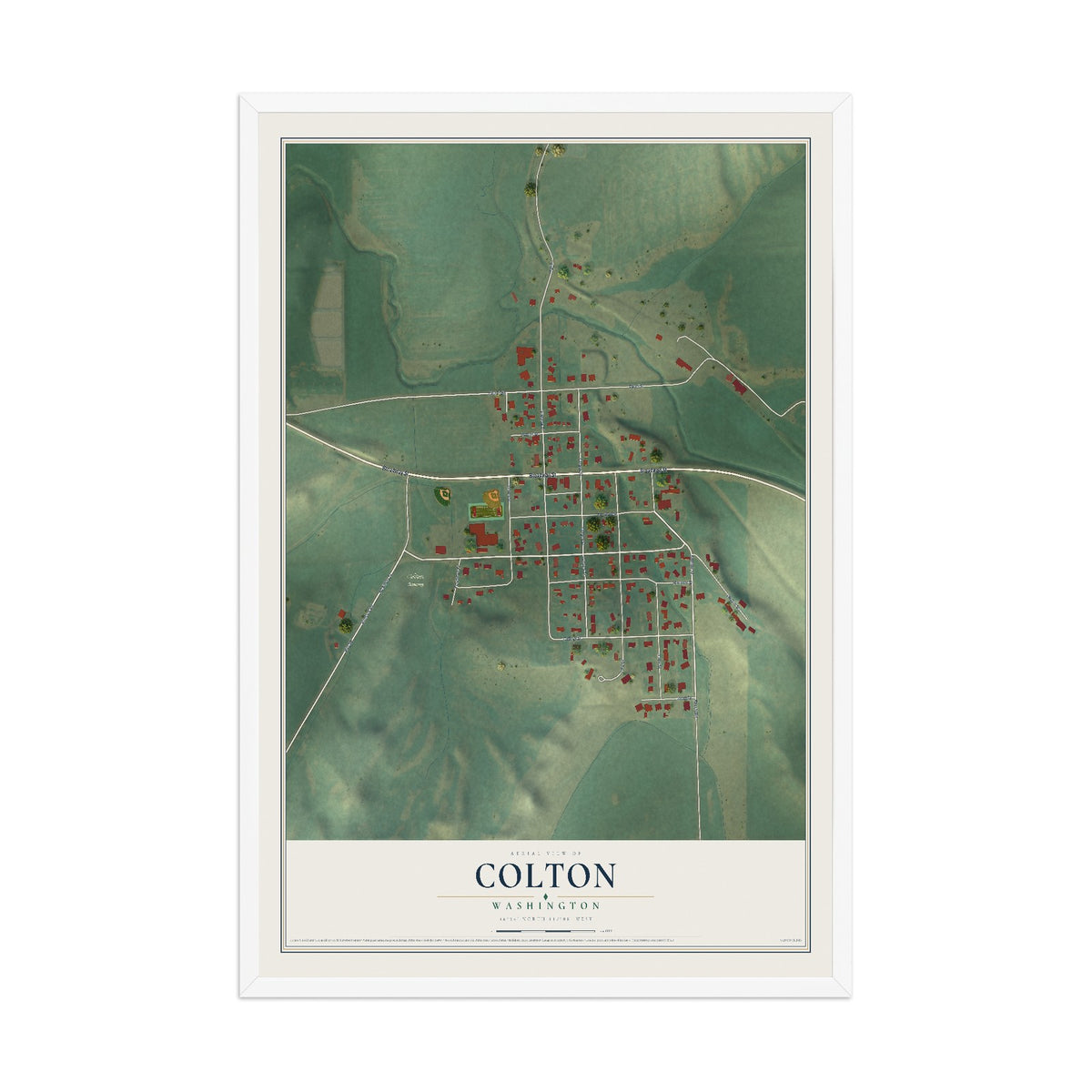 Map of Colton, Washington, 12 x 18 inch print in a white wood frame