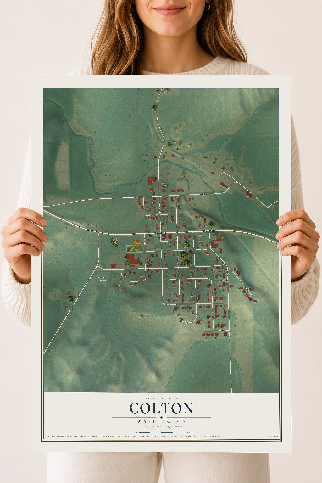 Map of Colton, Washington, 18 x 24 inch unframed archival matte print