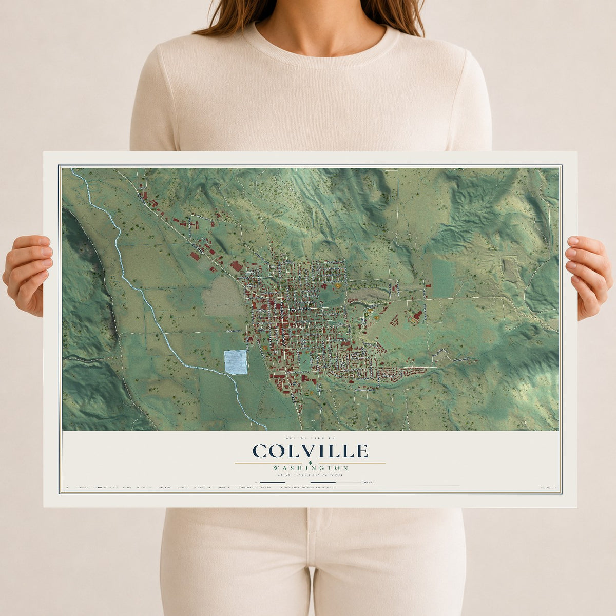 Map of Colville, Washington, 12 x 18 inch unframed archival matte print