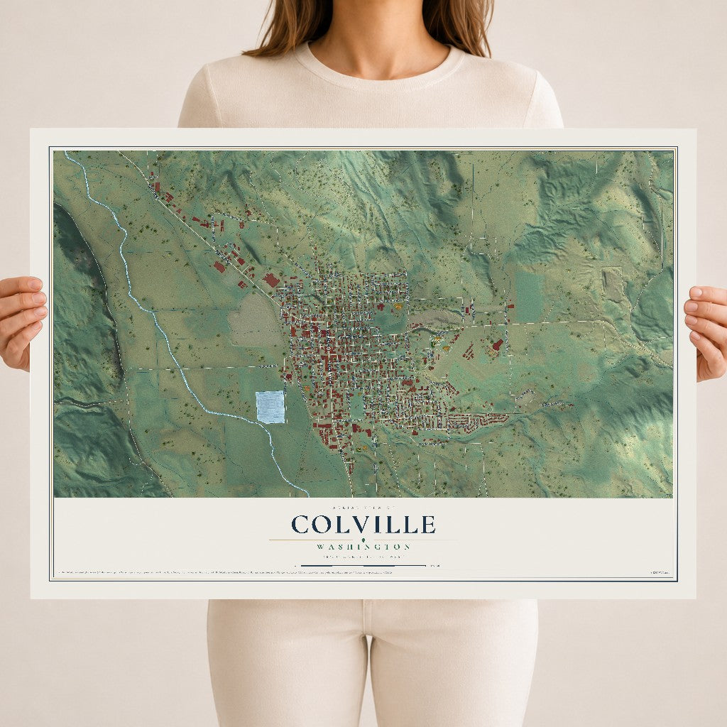 Map of Colville, Washington, 18 x 24 inch unframed archival matte print