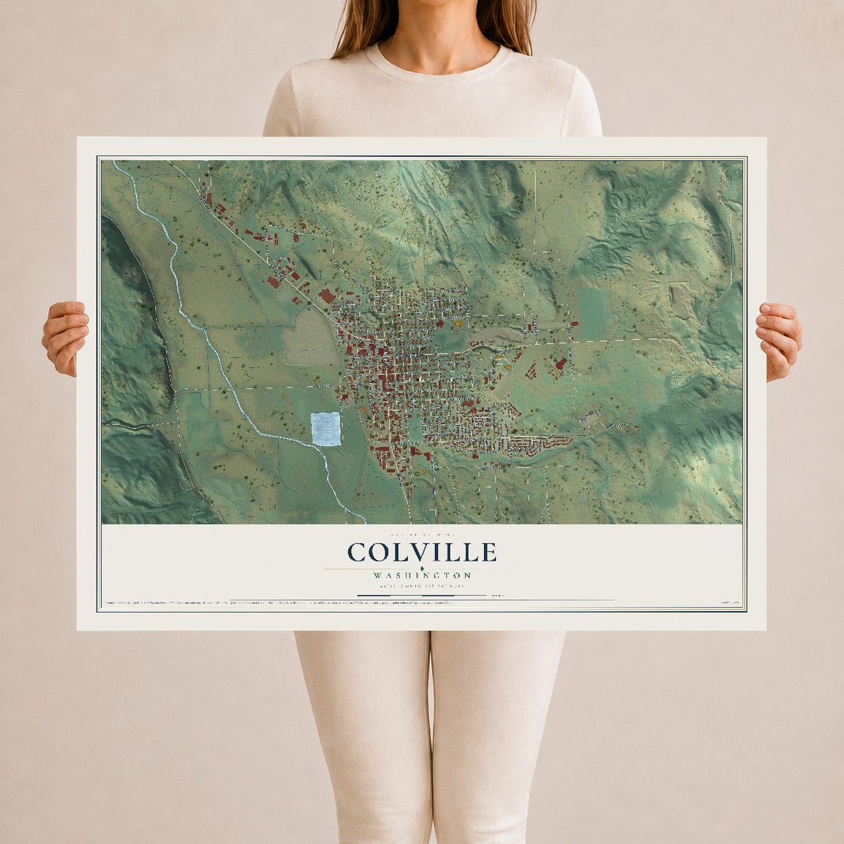 Map of Colville, Washington, 24 x 36 inch unframed archival matte print
