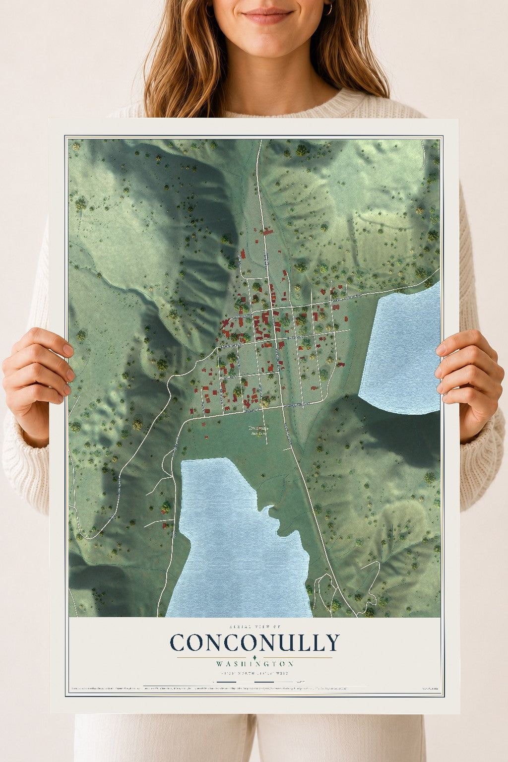 Map of Conconully, Washington, 18 x 24 inch unframed archival matte print