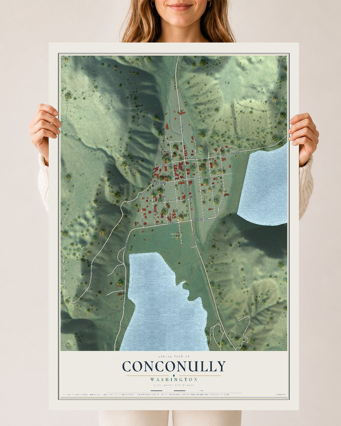 Map of Conconully, Washington, 24 x 36 inch unframed archival matte print