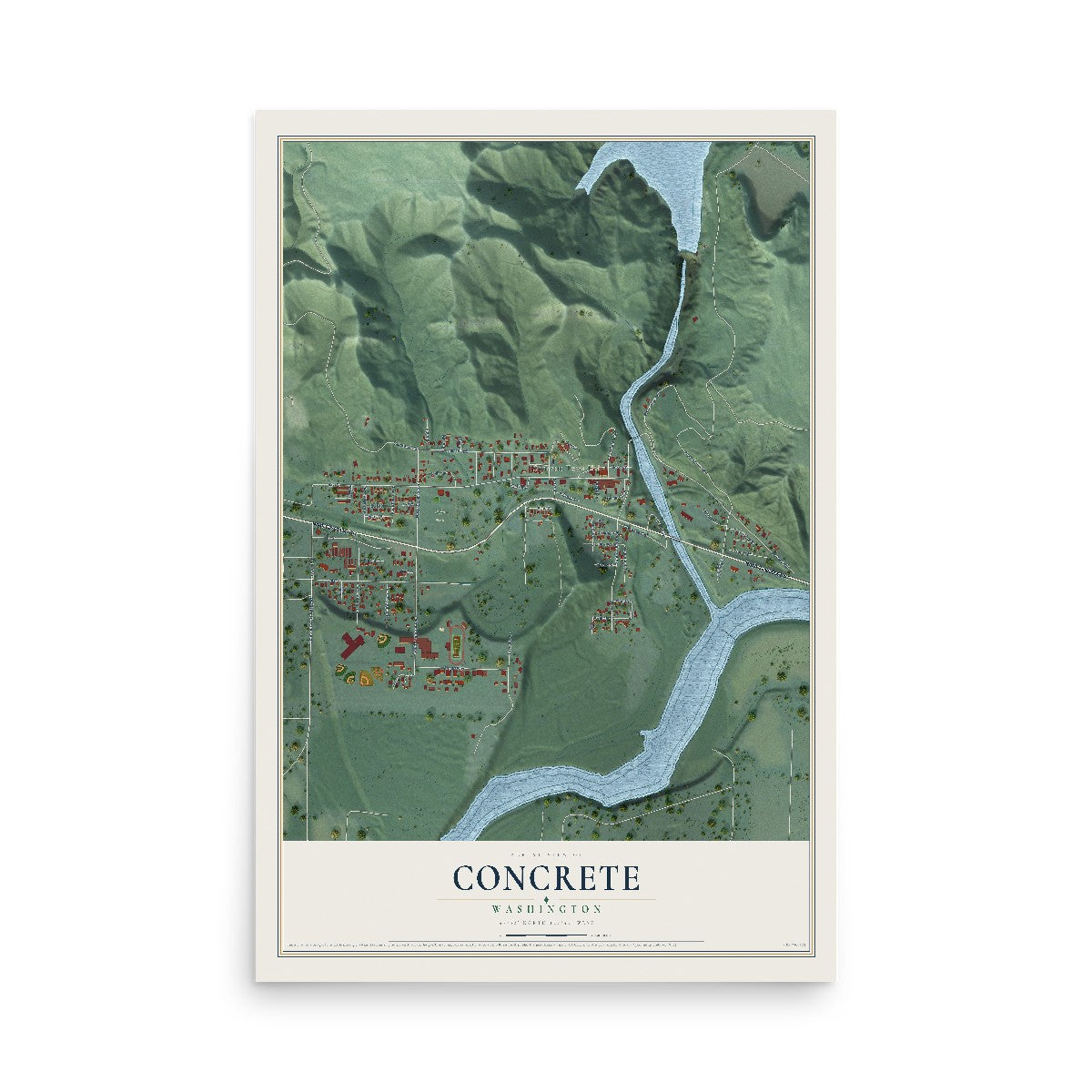 Map of Concrete, Washington, 12 x 18 inch unframed archival matte print