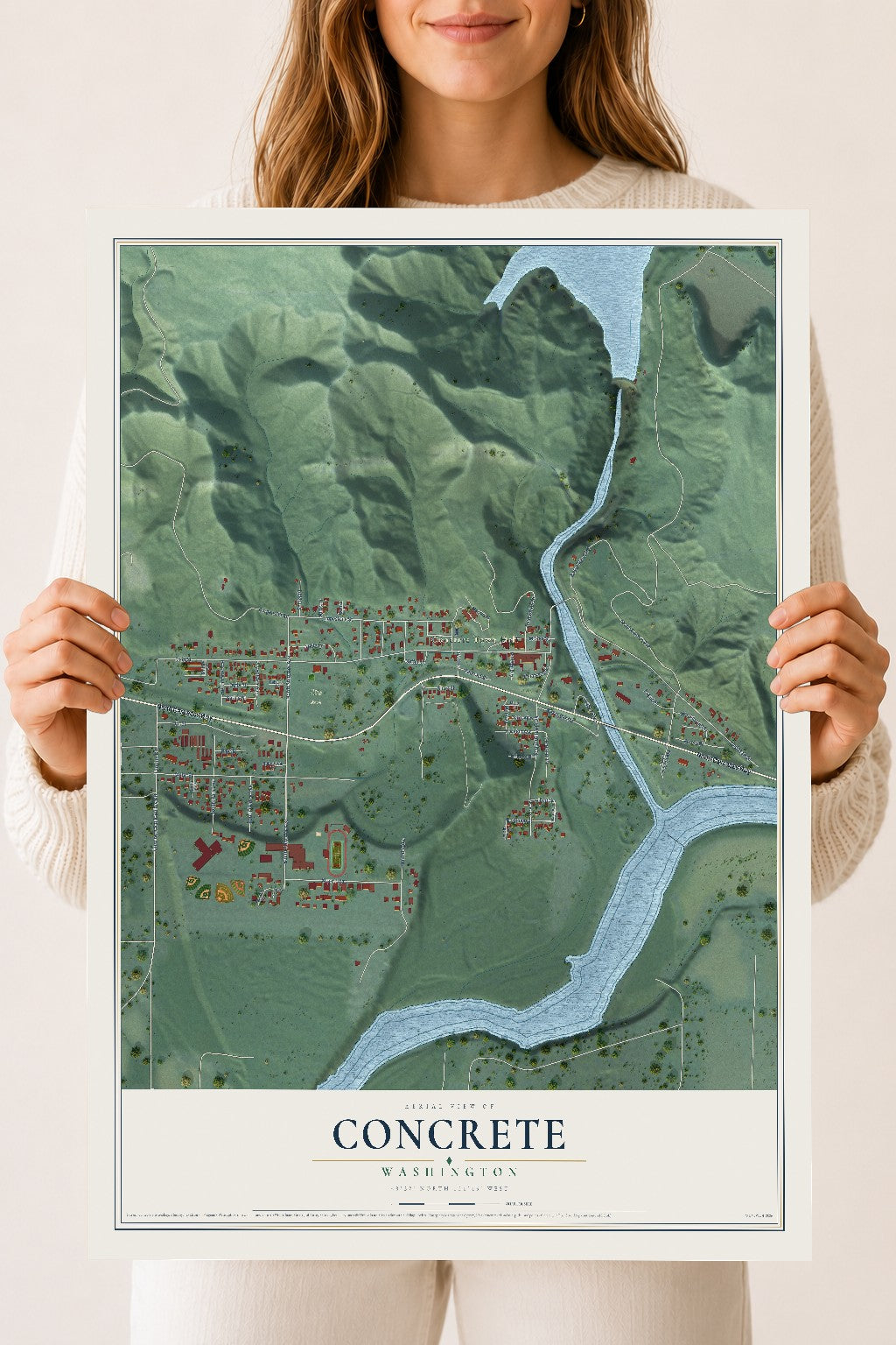 Map of Concrete, Washington, 18 x 24 inch unframed archival matte print
