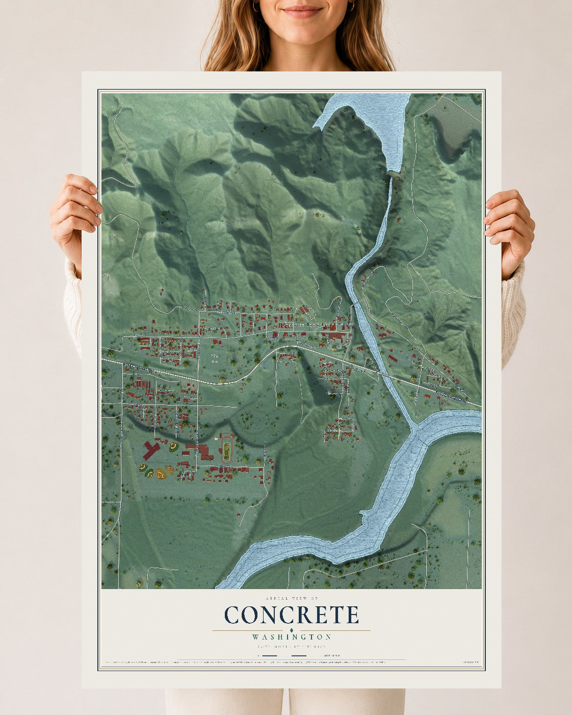 Map of Concrete, Washington, 24 x 36 inch unframed archival matte print