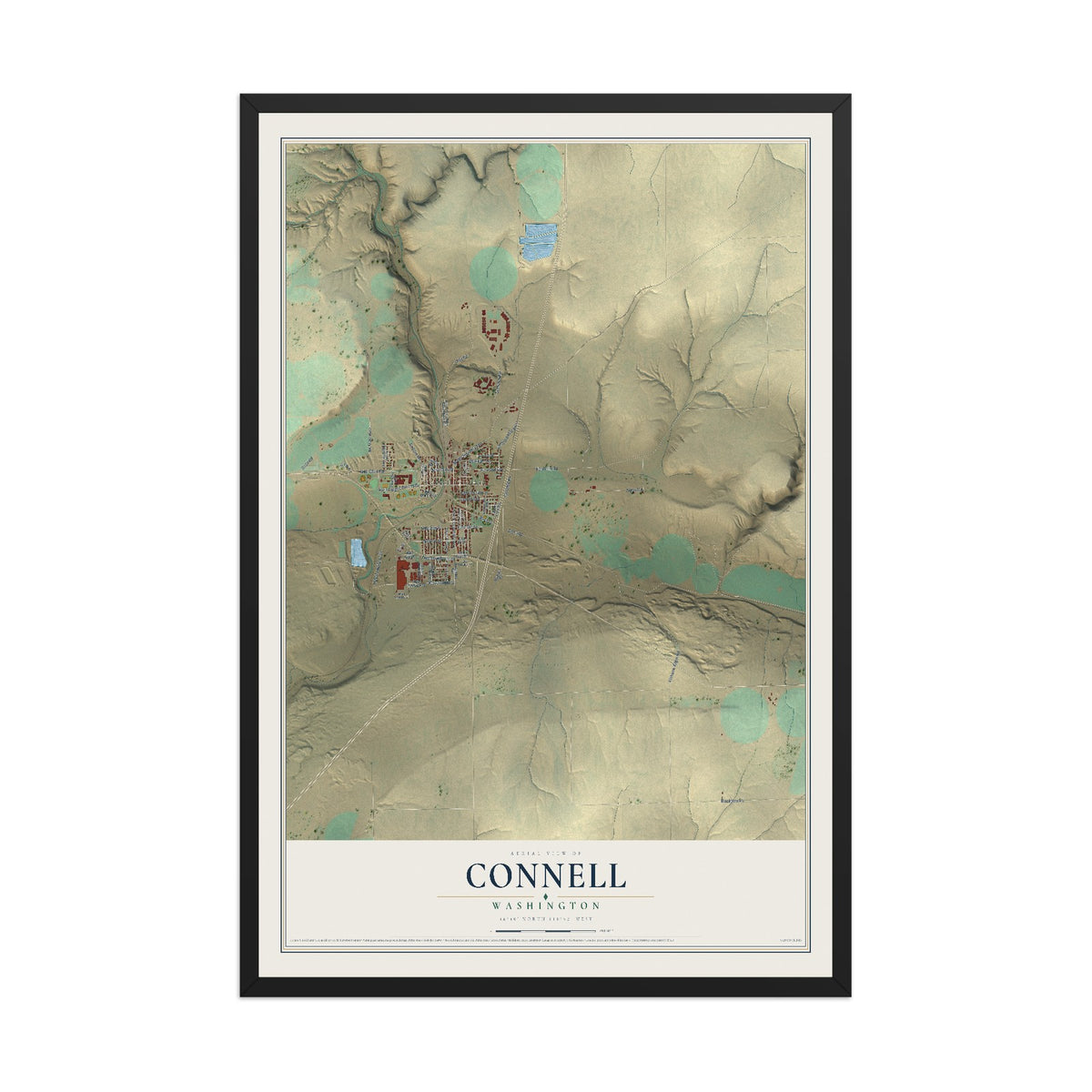 Map of Connell, Washington, 12 x 18 inch print in a black wood frame