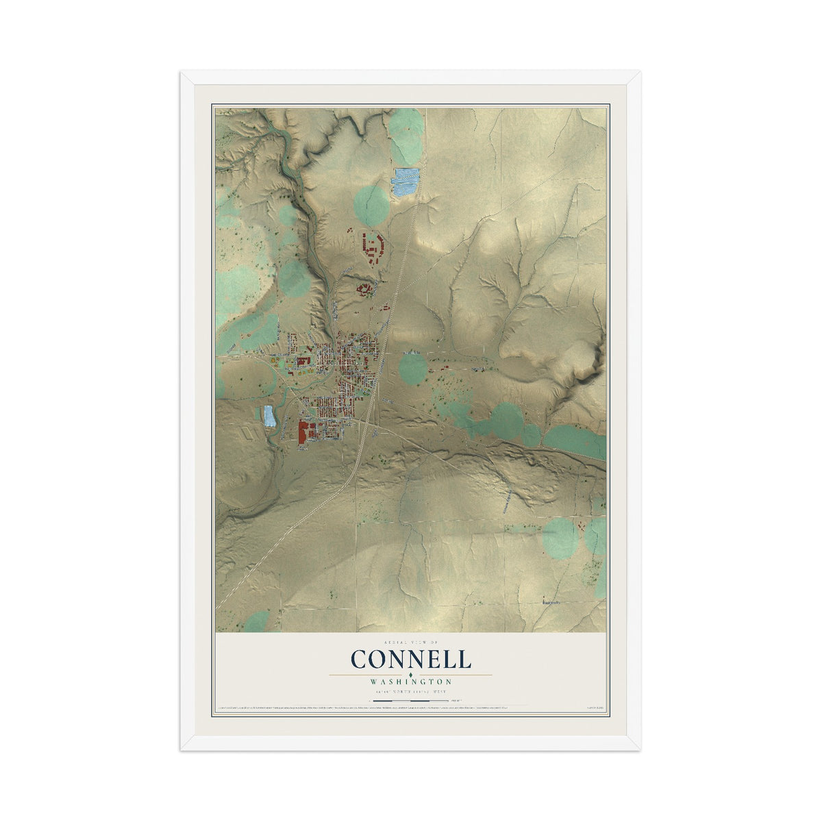 Map of Connell, Washington, 12 x 18 inch print in a white wood frame