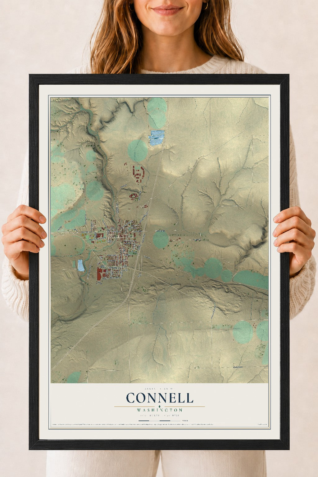 Map of Connell, Washington, 18 x 24 inch print in a black wood frame