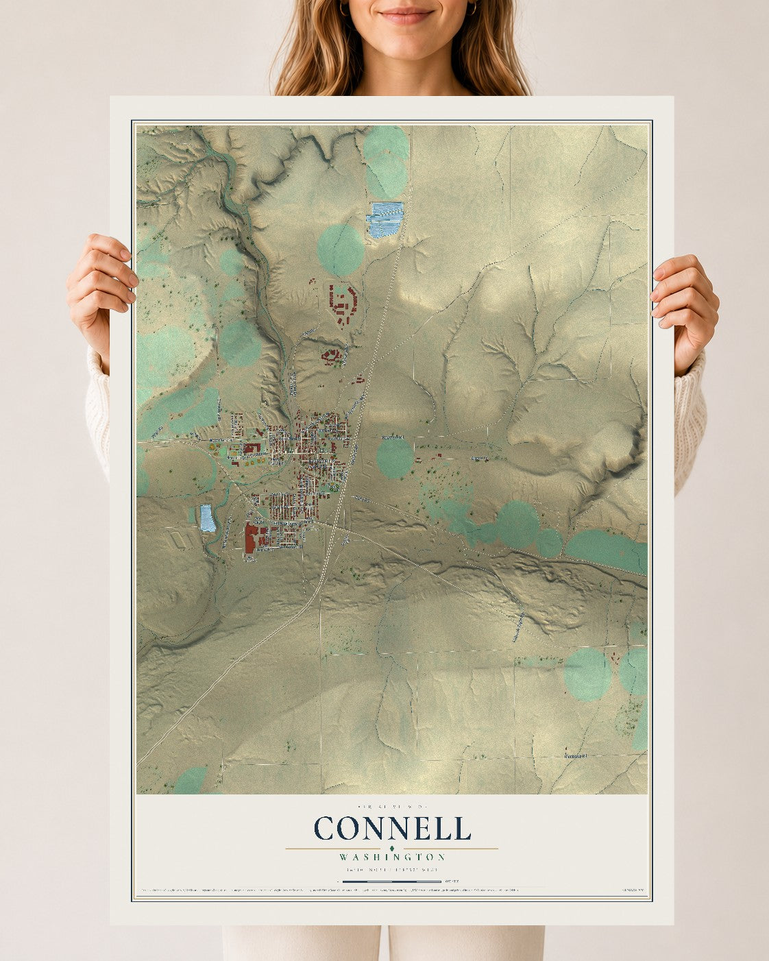 Map of Connell, Washington, 24 x 36 inch unframed archival matte print