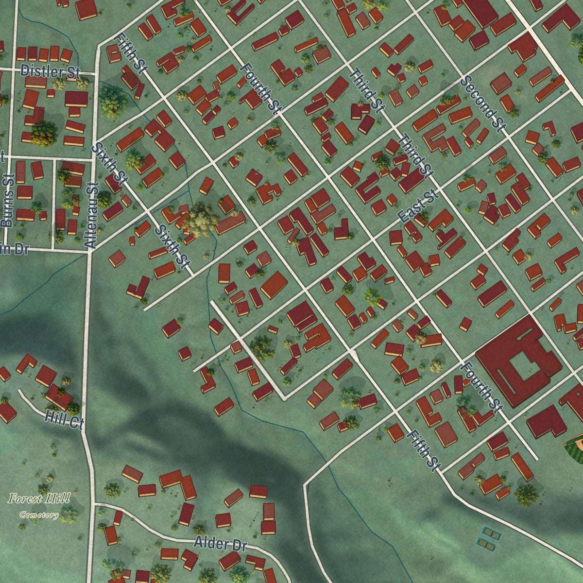 Close-up of the map of Cosmopolis, Washington print showing street and building detail