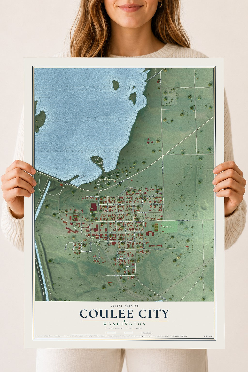 Map of Coulee City, Washington, 18 x 24 inch unframed archival matte print