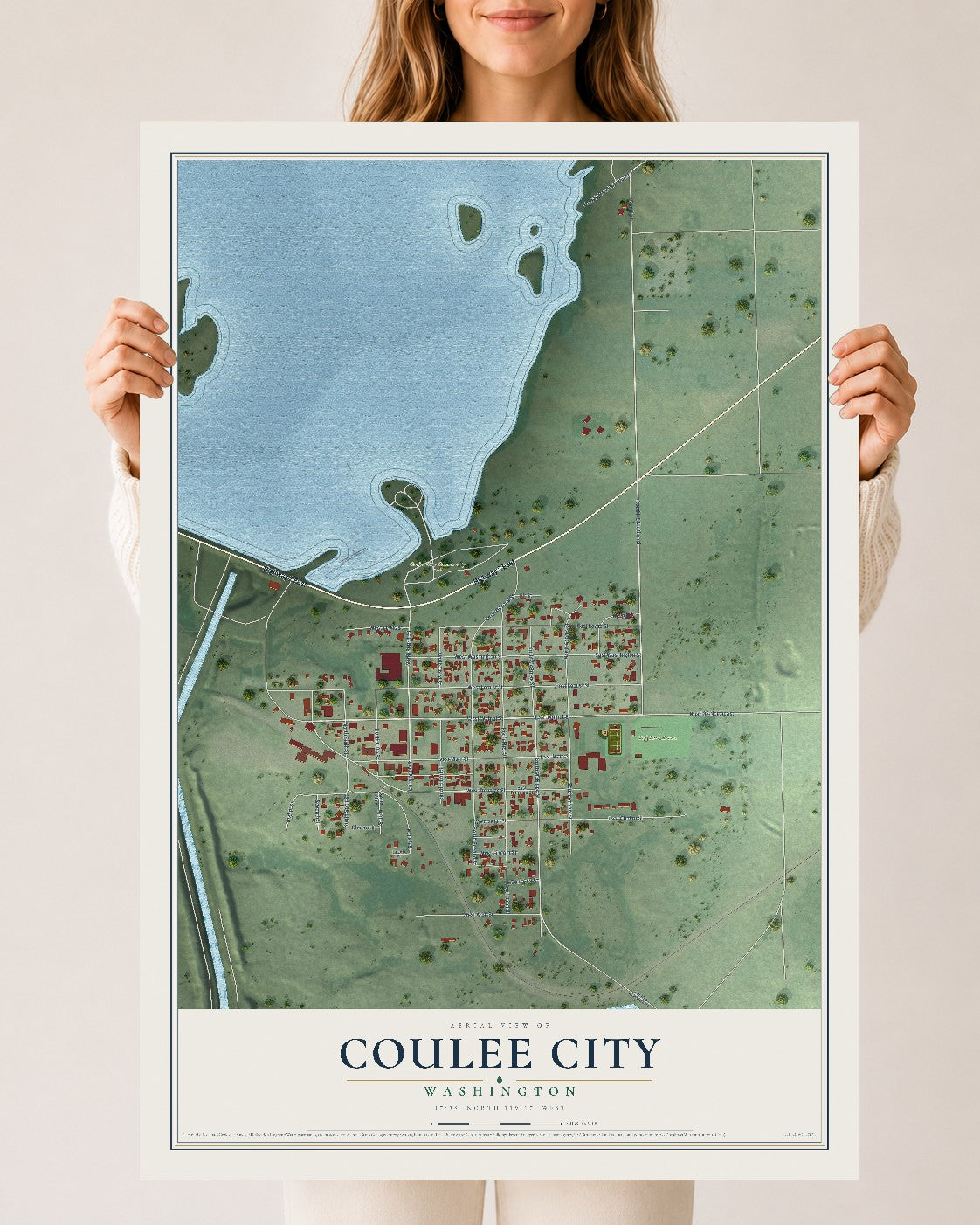 Map of Coulee City, Washington, 24 x 36 inch unframed archival matte print