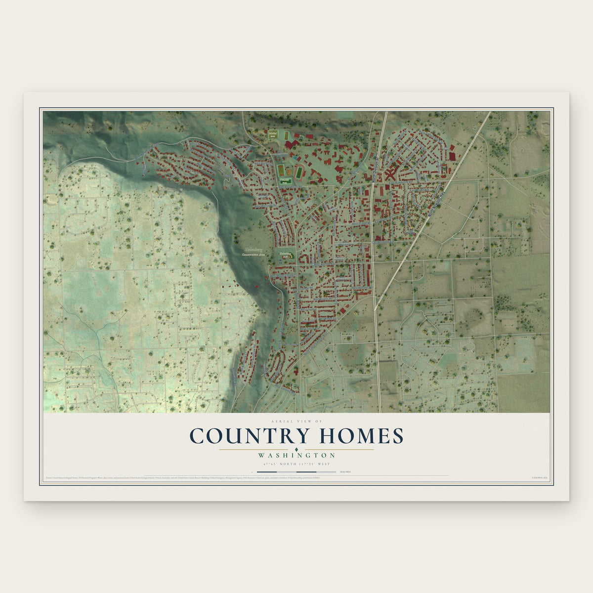Country Homes, Washington map print, the full design