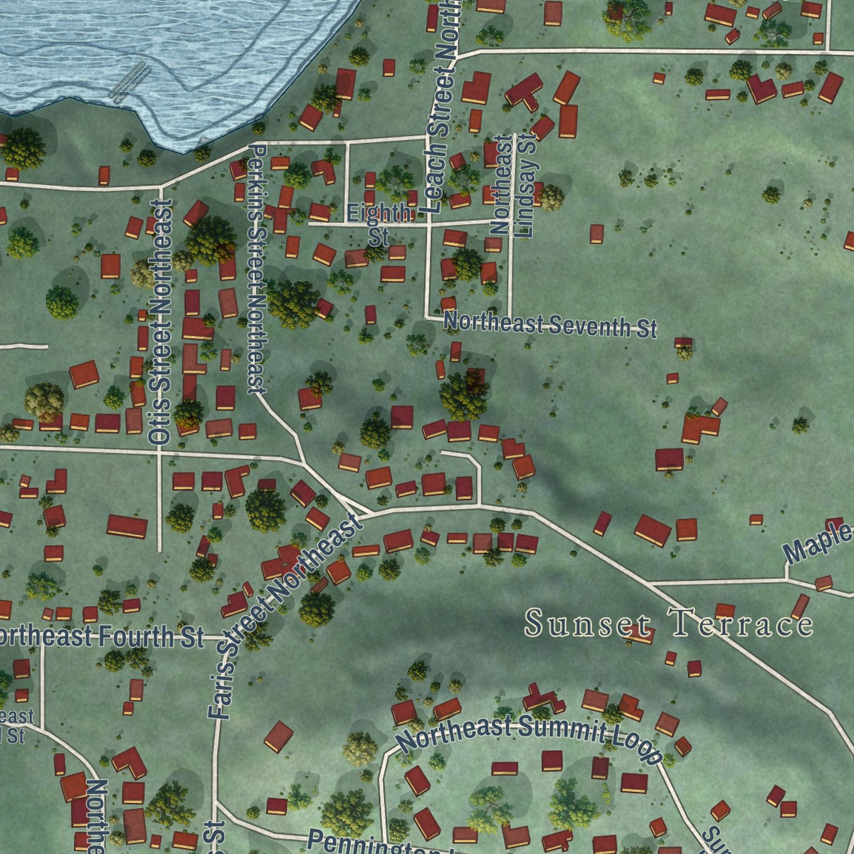 Second close-up of the map of Coupeville, Washington print showing more streets and buildings