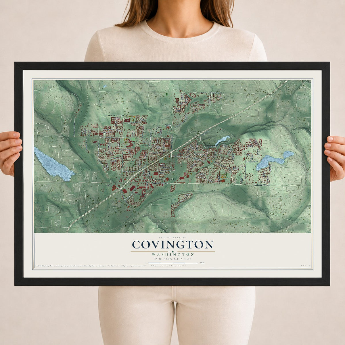 Map of Covington, Washington, 18 x 24 inch print in a black wood frame