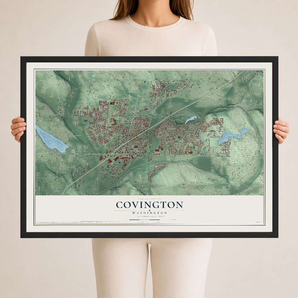 Map of Covington, Washington, 24 x 36 inch print in a black wood frame