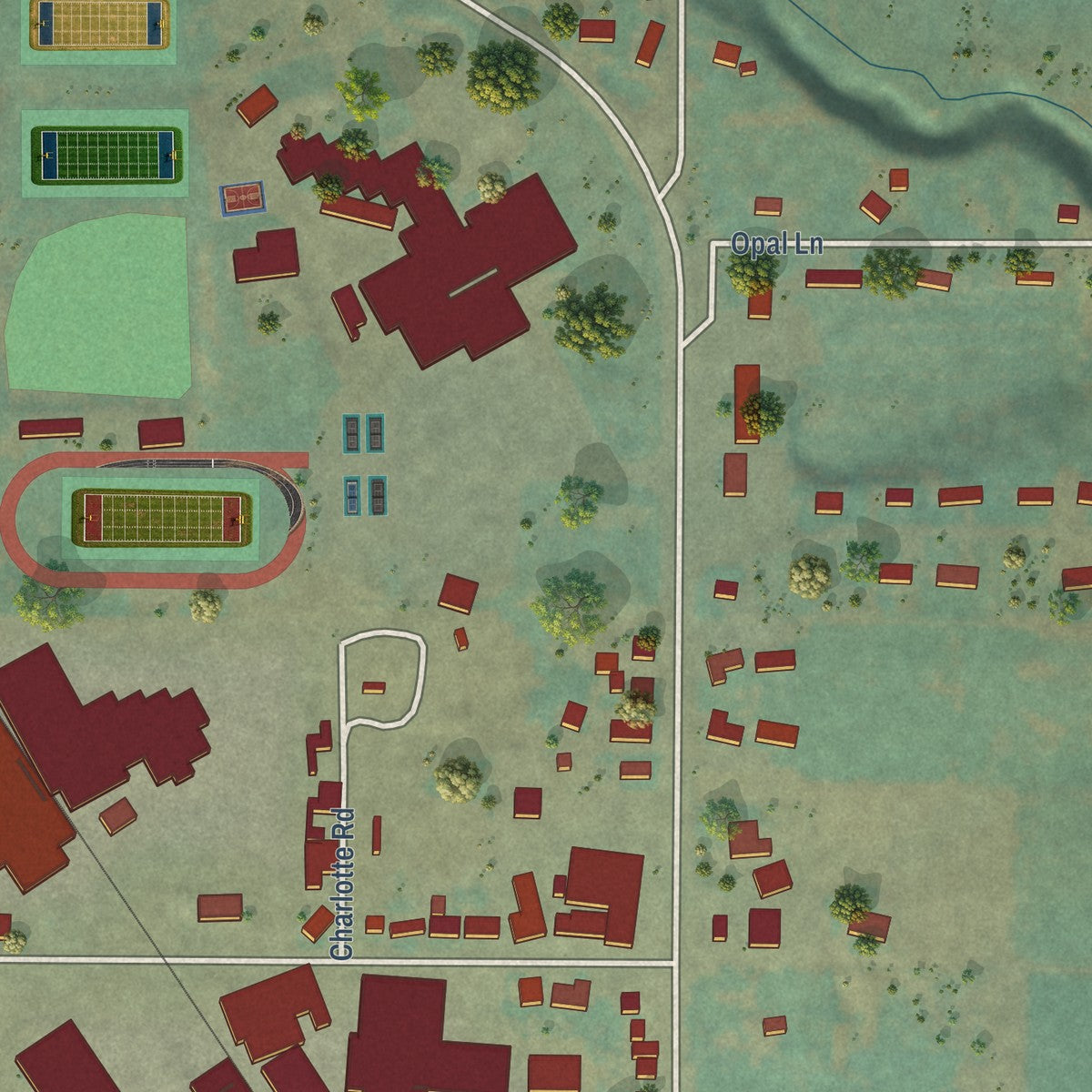 Close-up of the map of Cowiche, Washington print showing street and building detail