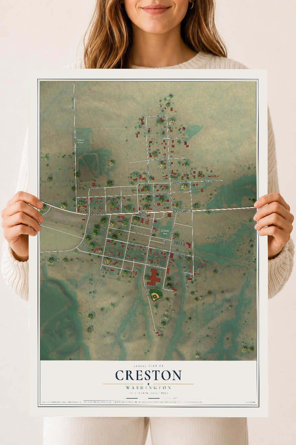 Map of Creston, Washington, 18 x 24 inch unframed archival matte print
