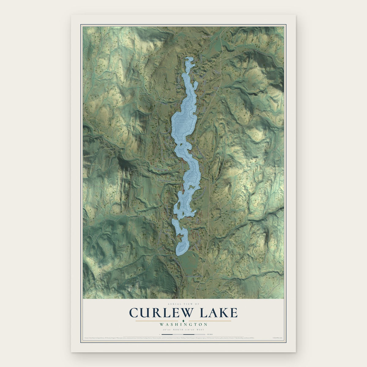 Curlew Lake, Washington map print, the full design