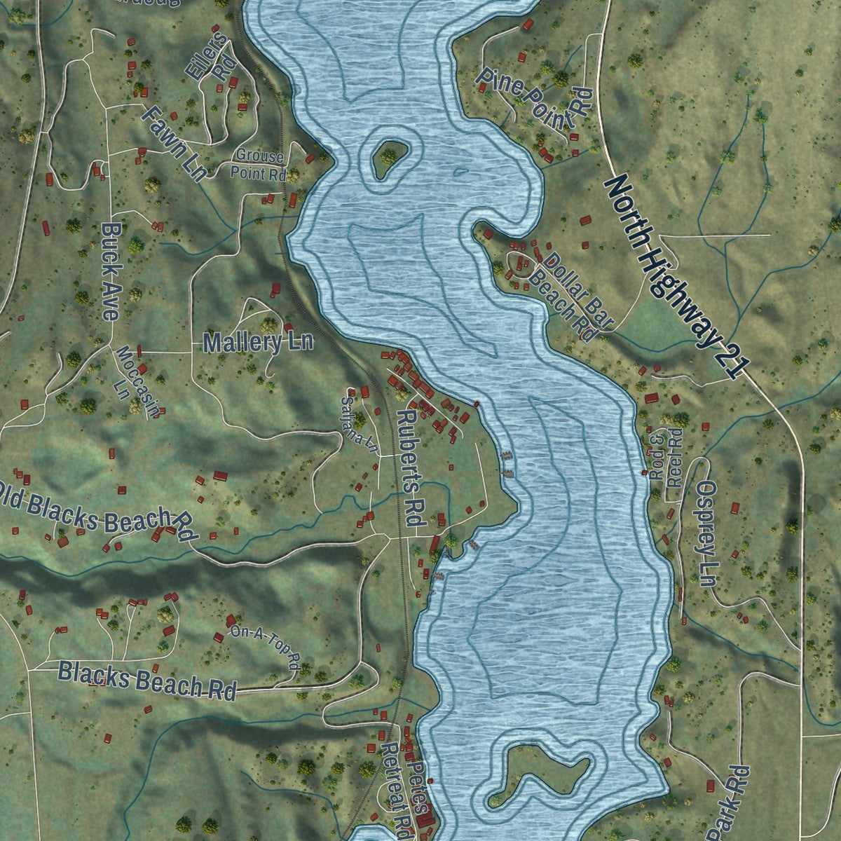Close-up of the map of Curlew Lake, Washington print showing street and building detail