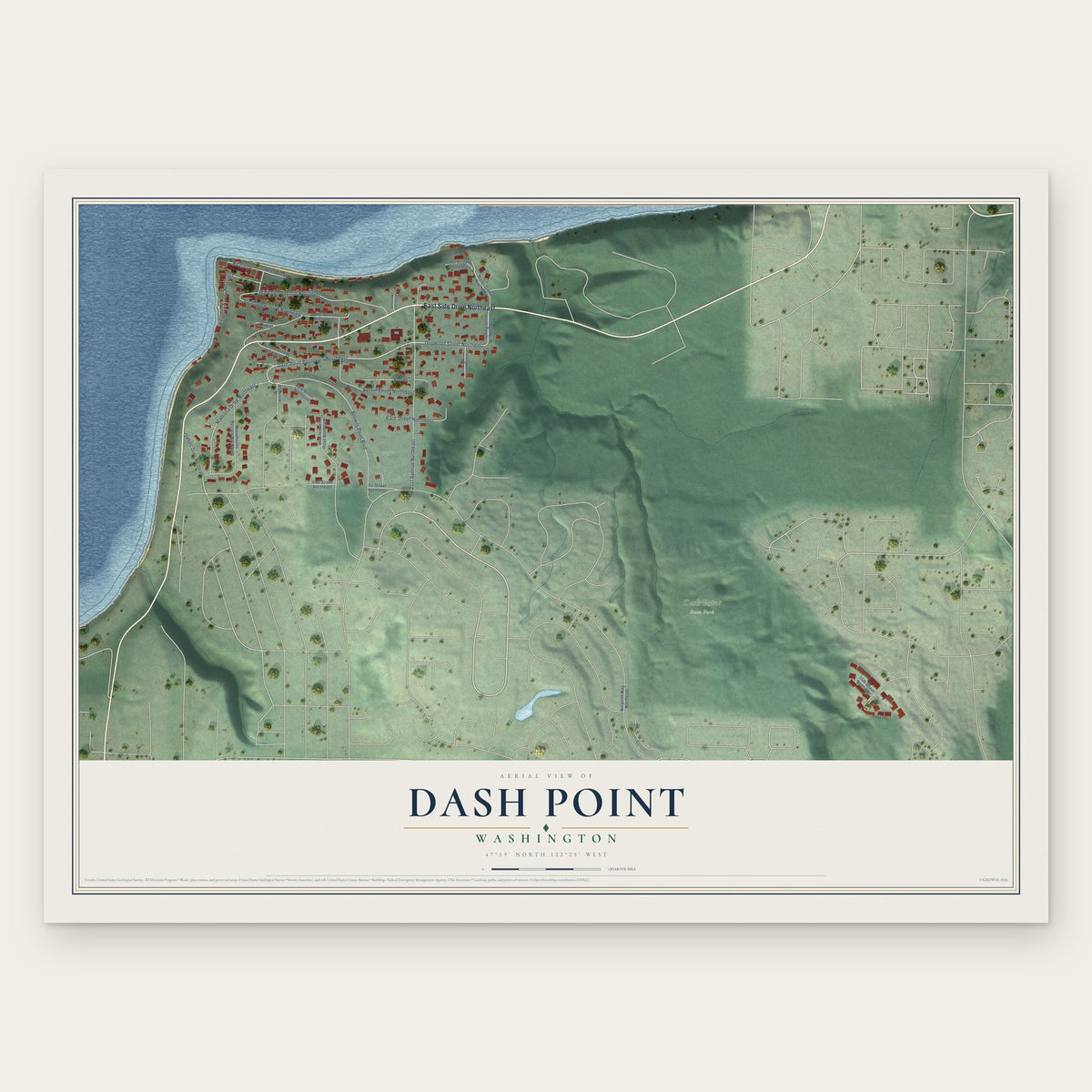 Dash Point, Washington map print, the full design