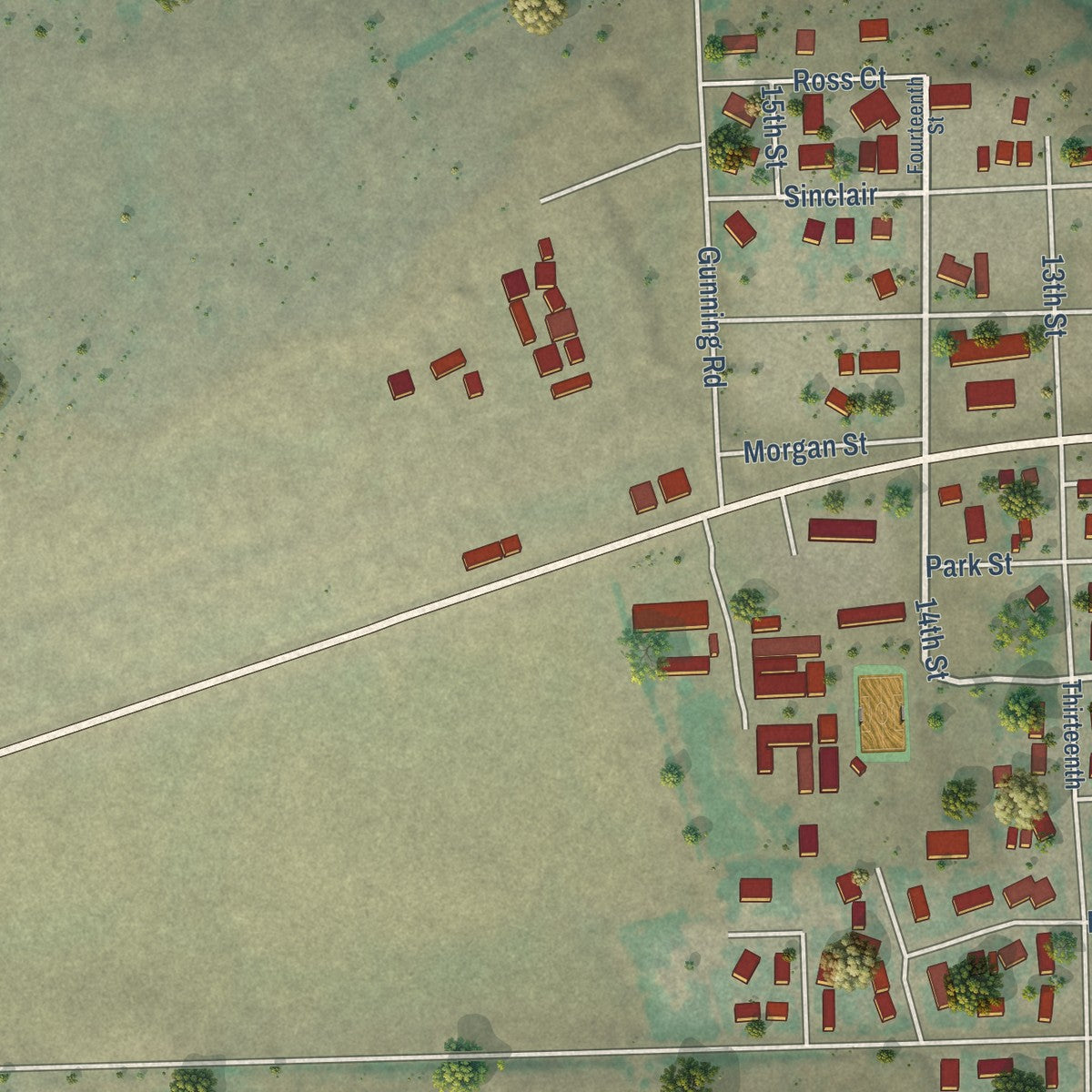 Second close-up of the map of Davenport, Washington print showing more streets and buildings