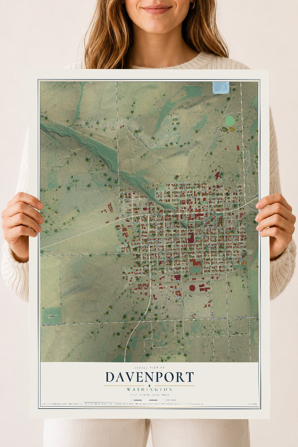 Map of Davenport, Washington, 18 x 24 inch unframed archival matte print