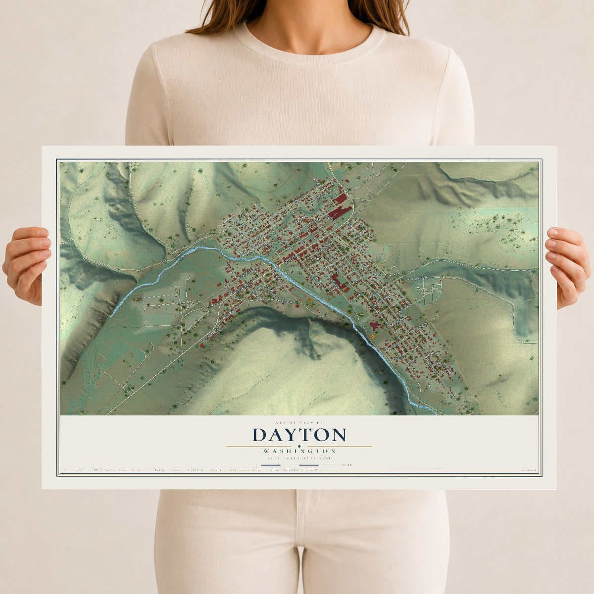 Map of Dayton, Washington, 12 x 18 inch unframed archival matte print