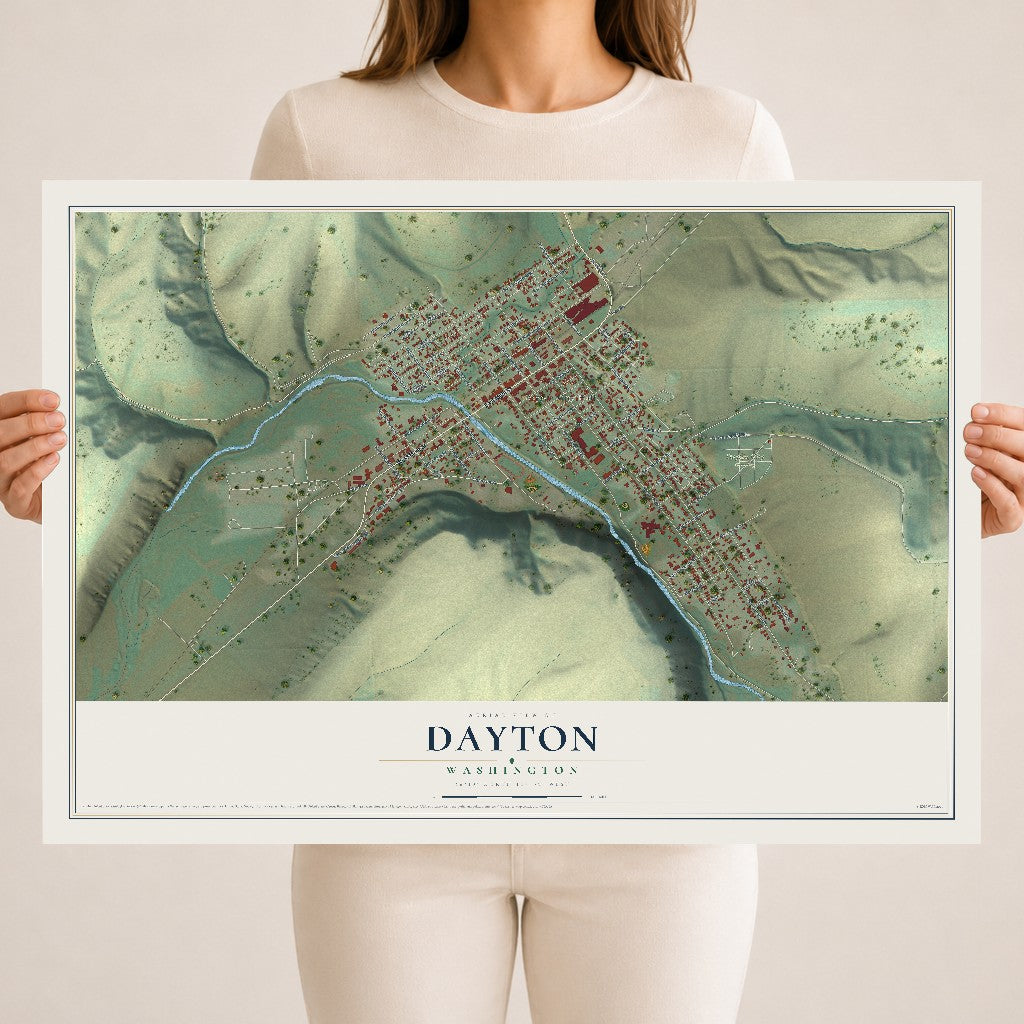 Map of Dayton, Washington, 18 x 24 inch unframed archival matte print