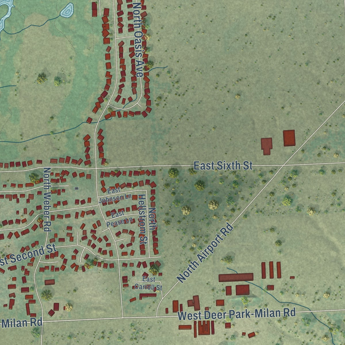 Second close-up of the map of Deer Park, Washington print showing more streets and buildings