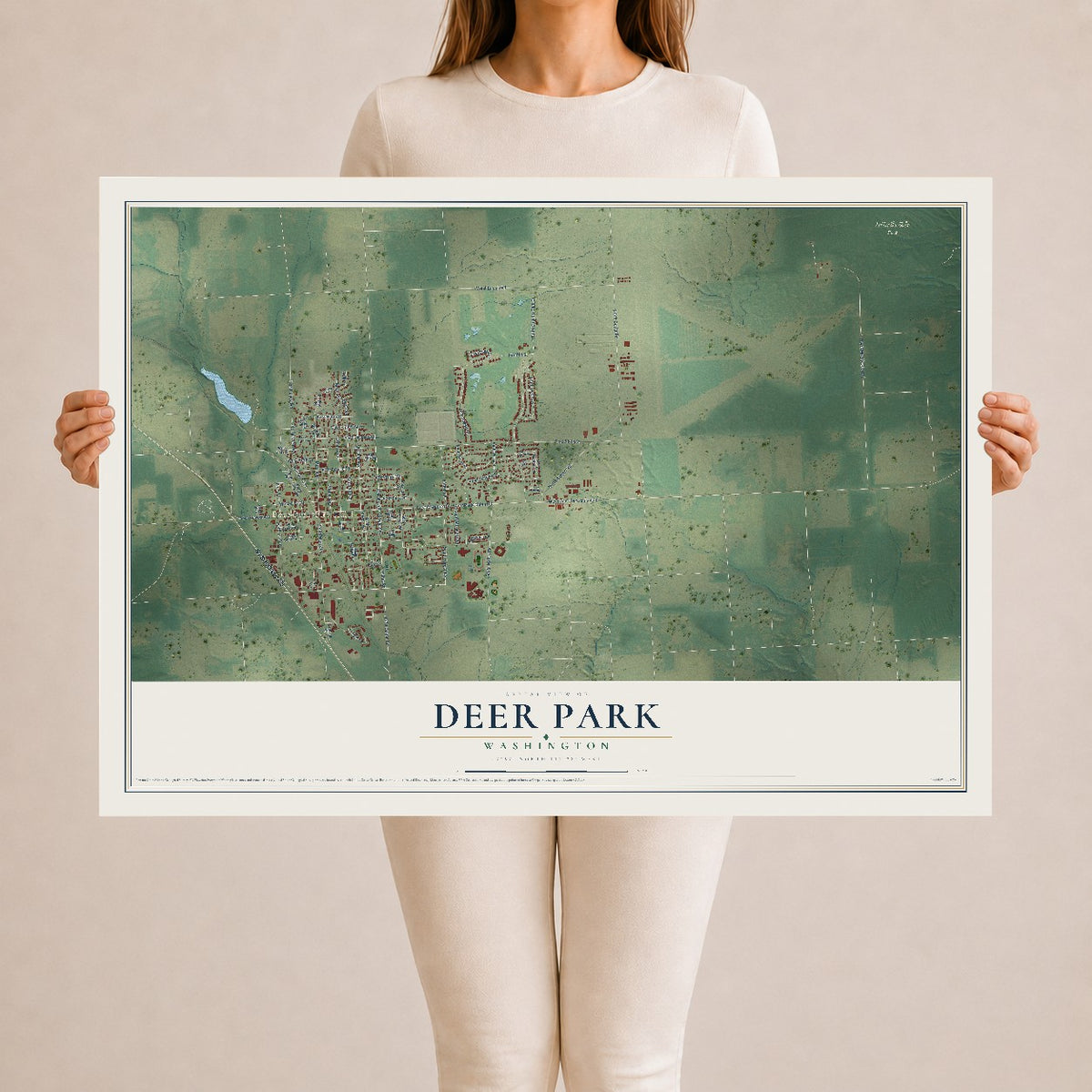 Map of Deer Park, Washington, 24 x 36 inch unframed archival matte print