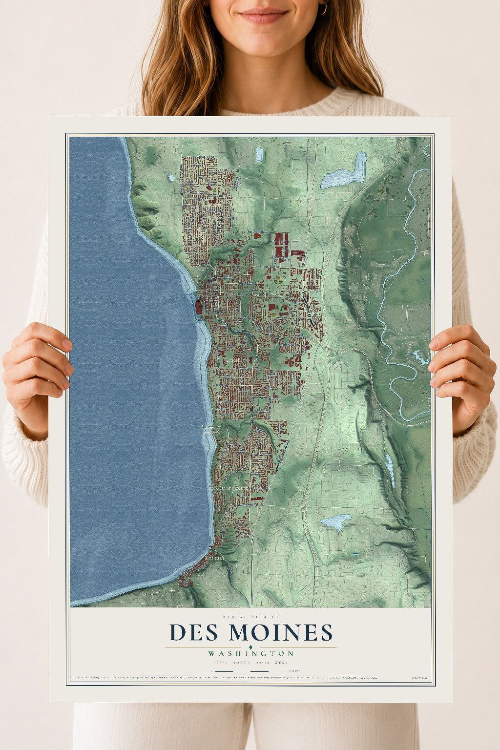 Map of Des Moines, Washington, 18 x 24 inch unframed archival matte print