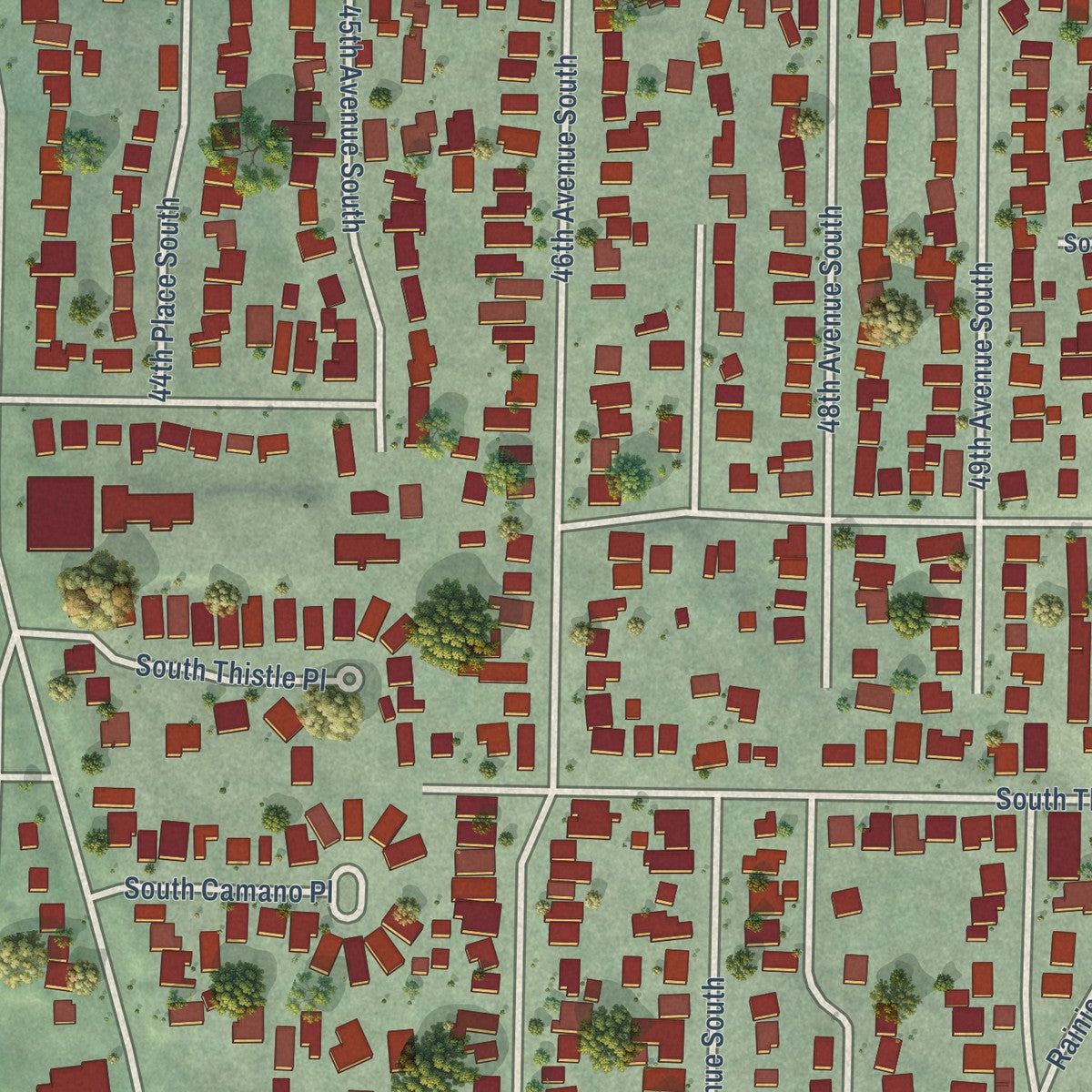 Close-up of the map of Dunlap, Washington print showing street and building detail