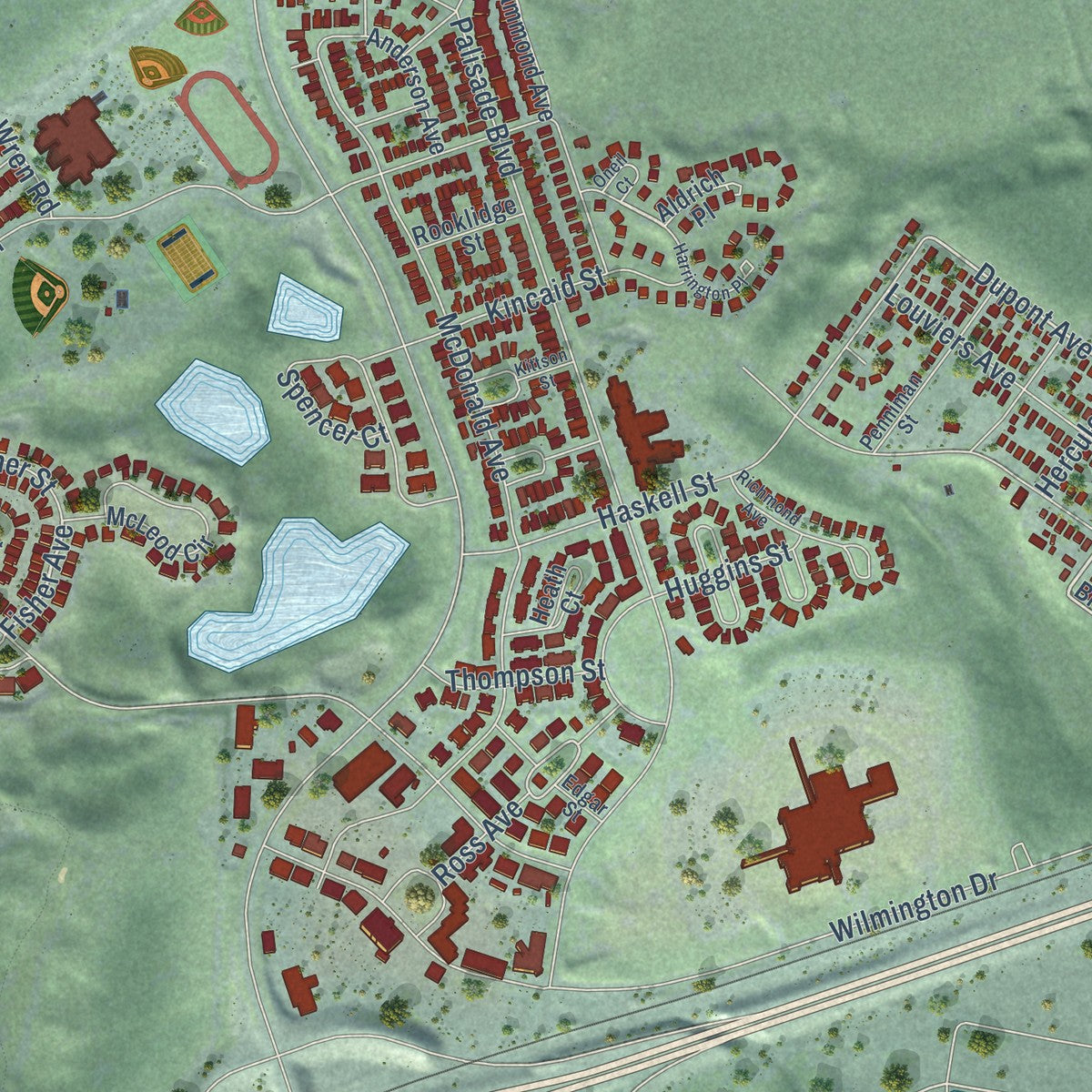 Second close-up of the map of DuPont, Washington print showing more streets and buildings