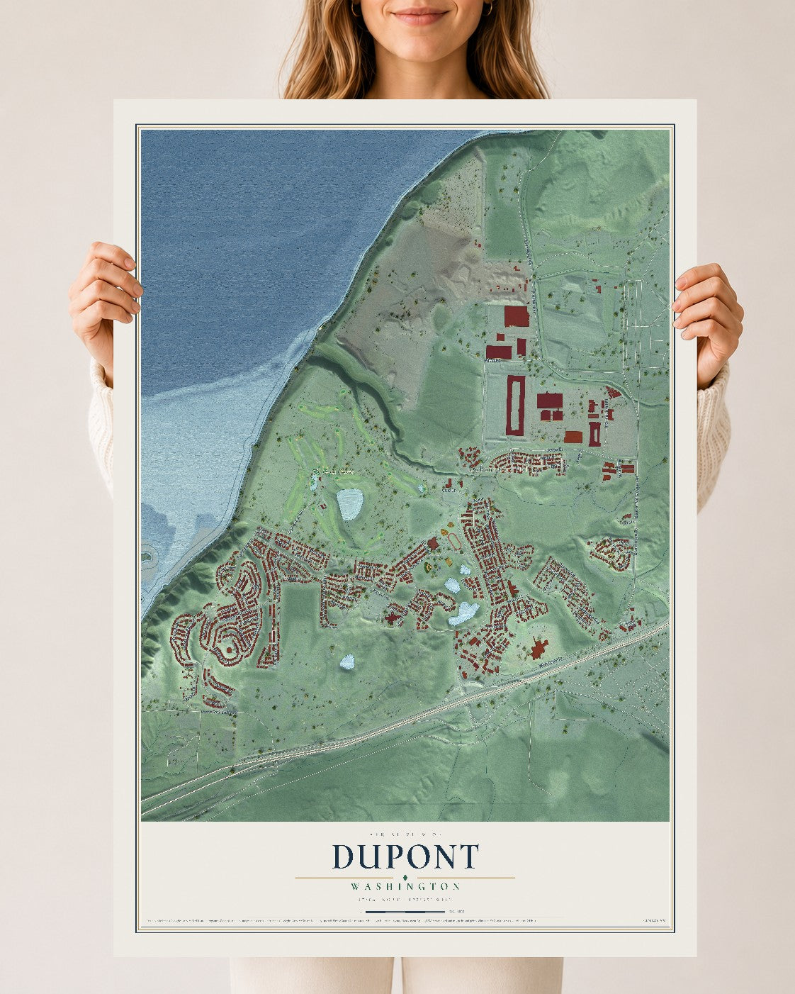 Map of DuPont, Washington, 24 x 36 inch unframed archival matte print