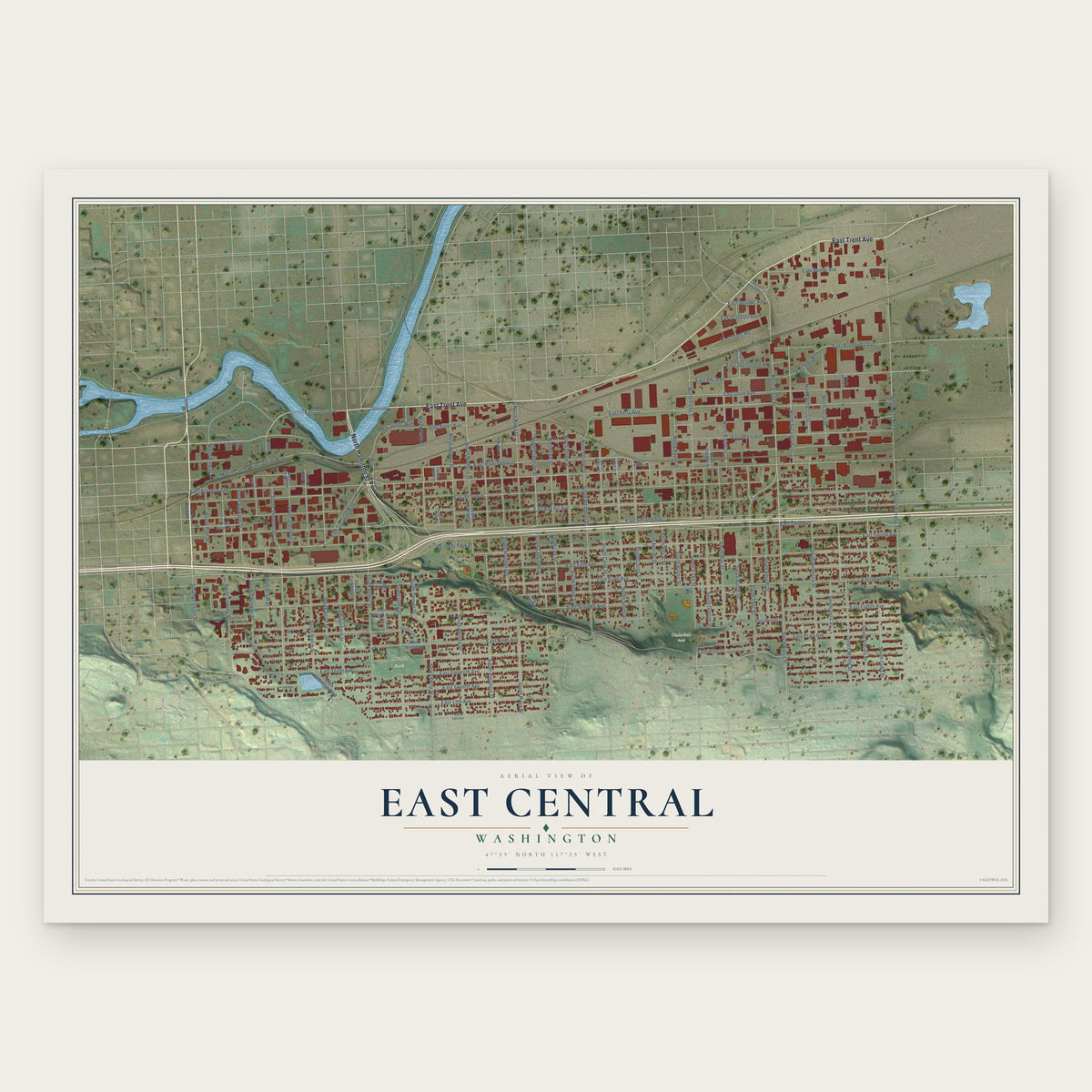 East Central, Washington map print, the full design