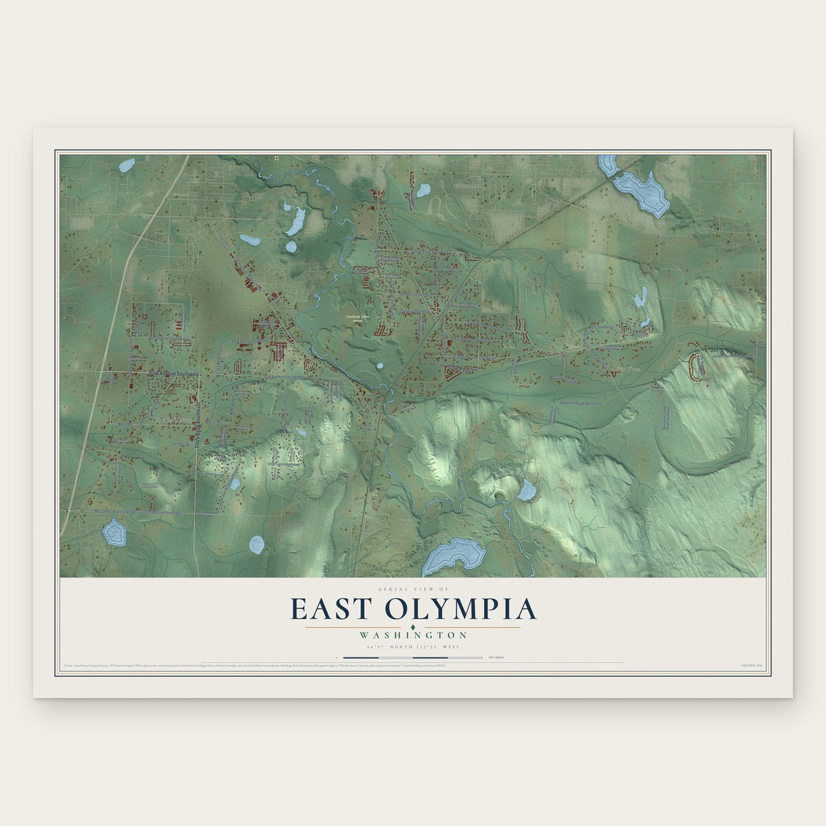 East Olympia, Washington map print, the full design