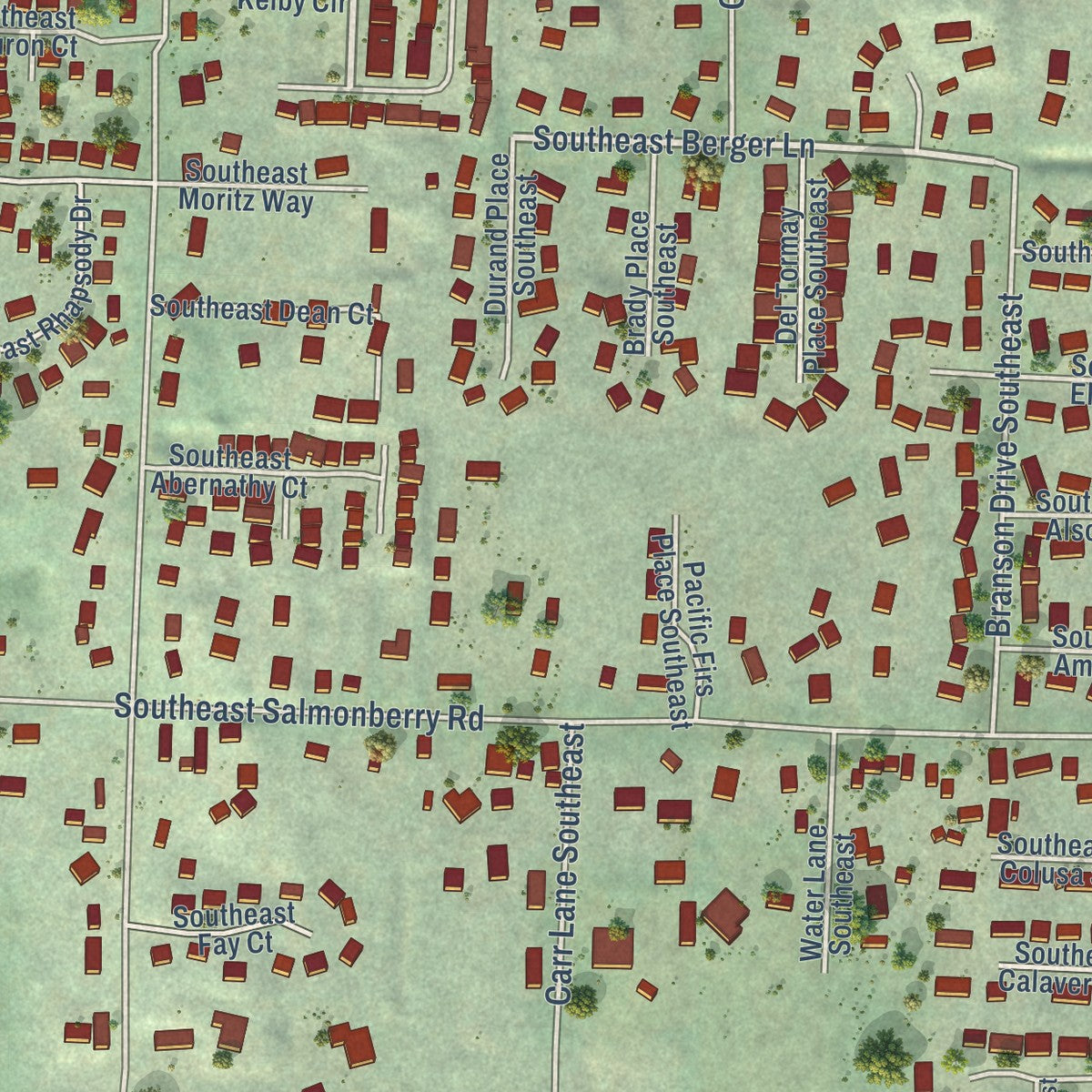 Close-up of the map of East Port Orchard, Washington print showing street and building detail