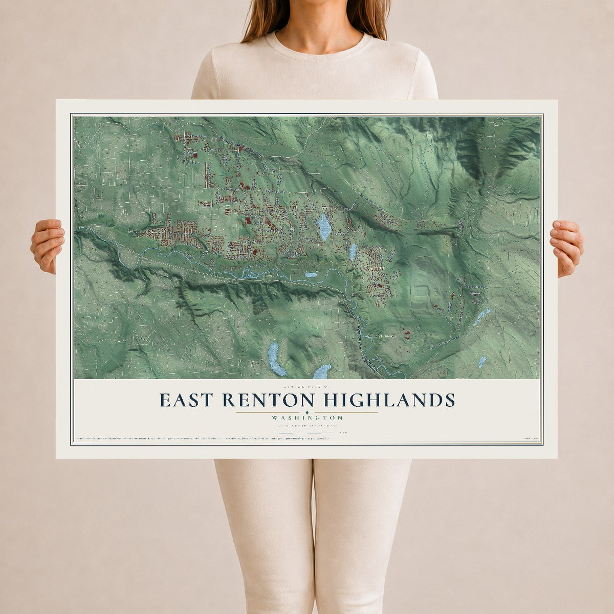 Map of East Renton Highlands, Washington, 24 x 36 inch unframed archival matte print