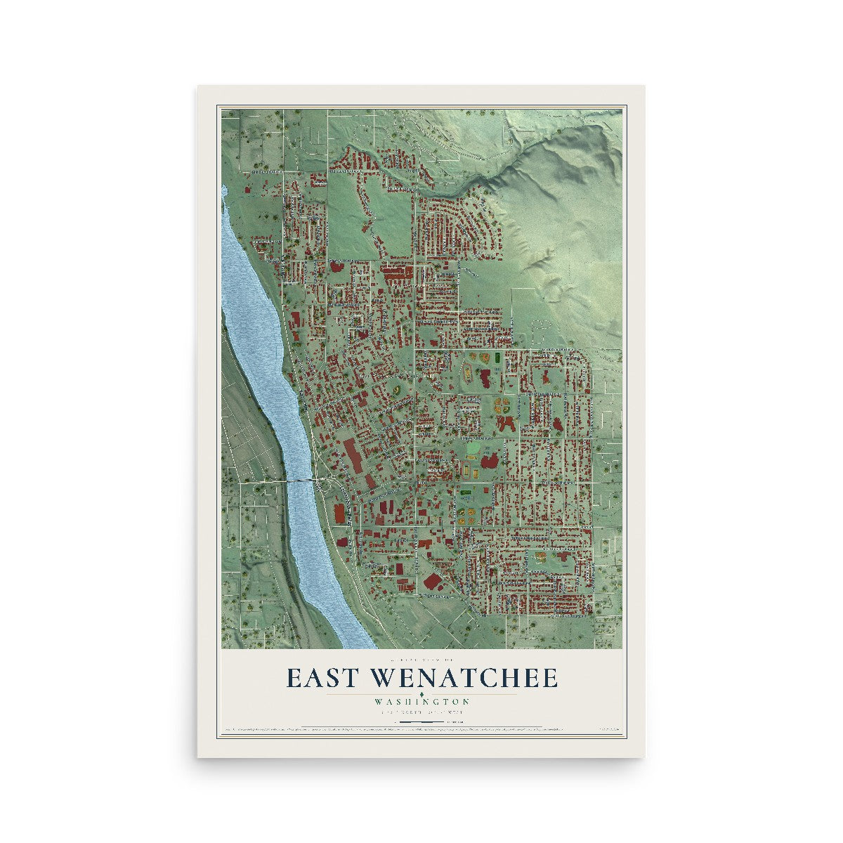 Map of East Wenatchee, Washington, 12 x 18 inch unframed archival matte print