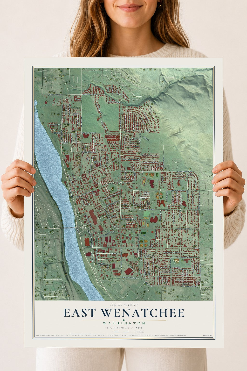 Map of East Wenatchee, Washington, 18 x 24 inch unframed archival matte print